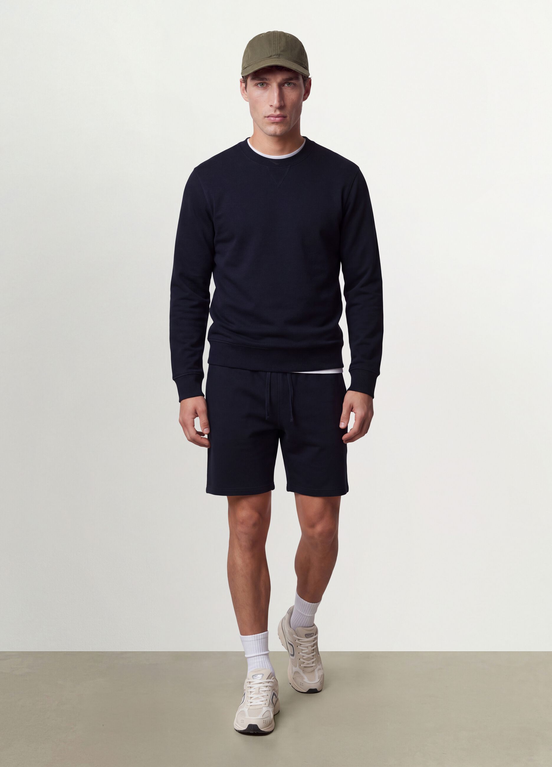 Blue cotton-blend shorts with elasticated waist, regular fit