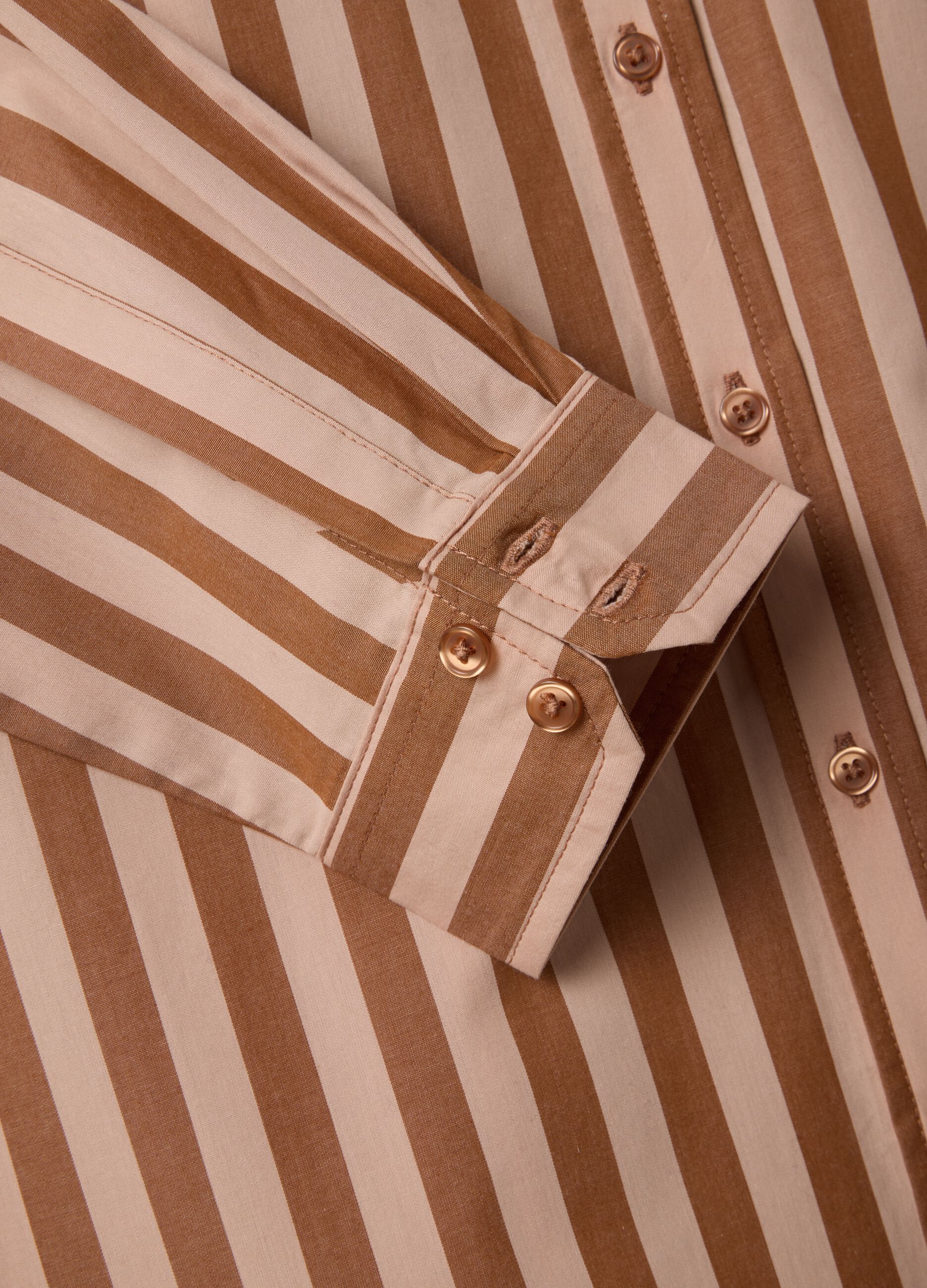 Brown striped pure cotton poplin shirt, regular fit