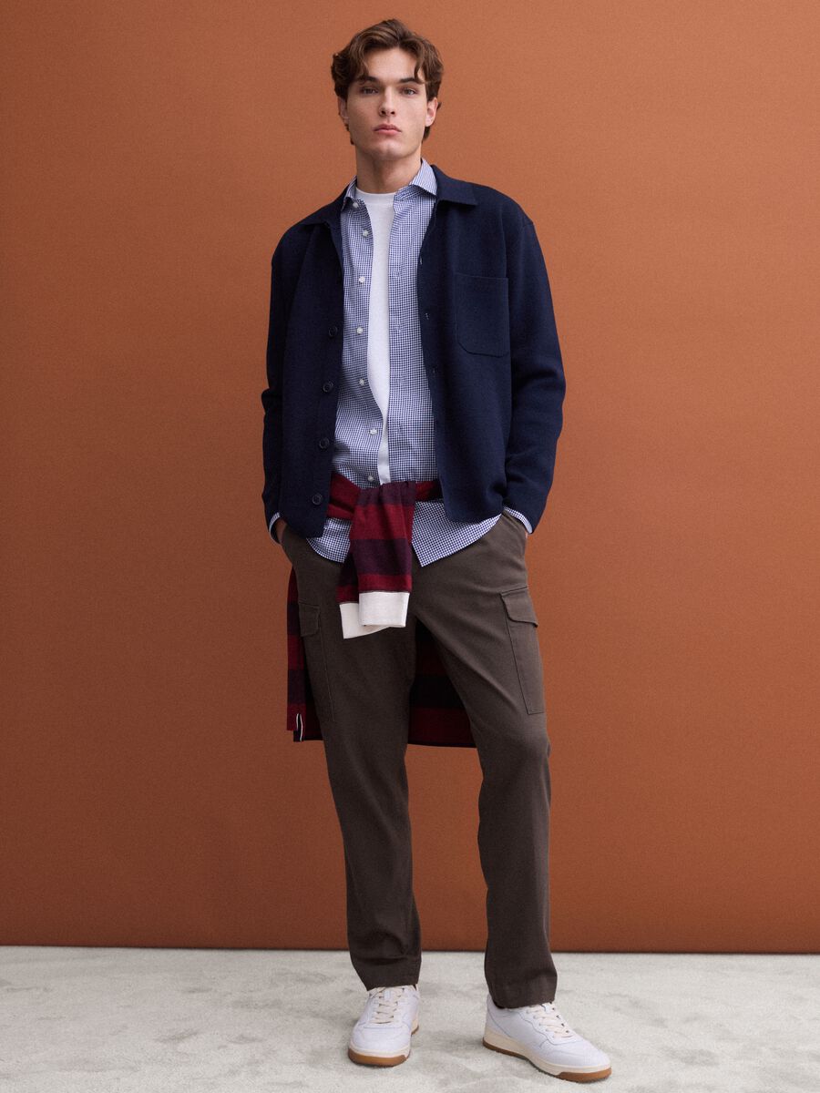 Brown comfort-fit stretch cotton twill cargo trousers_0