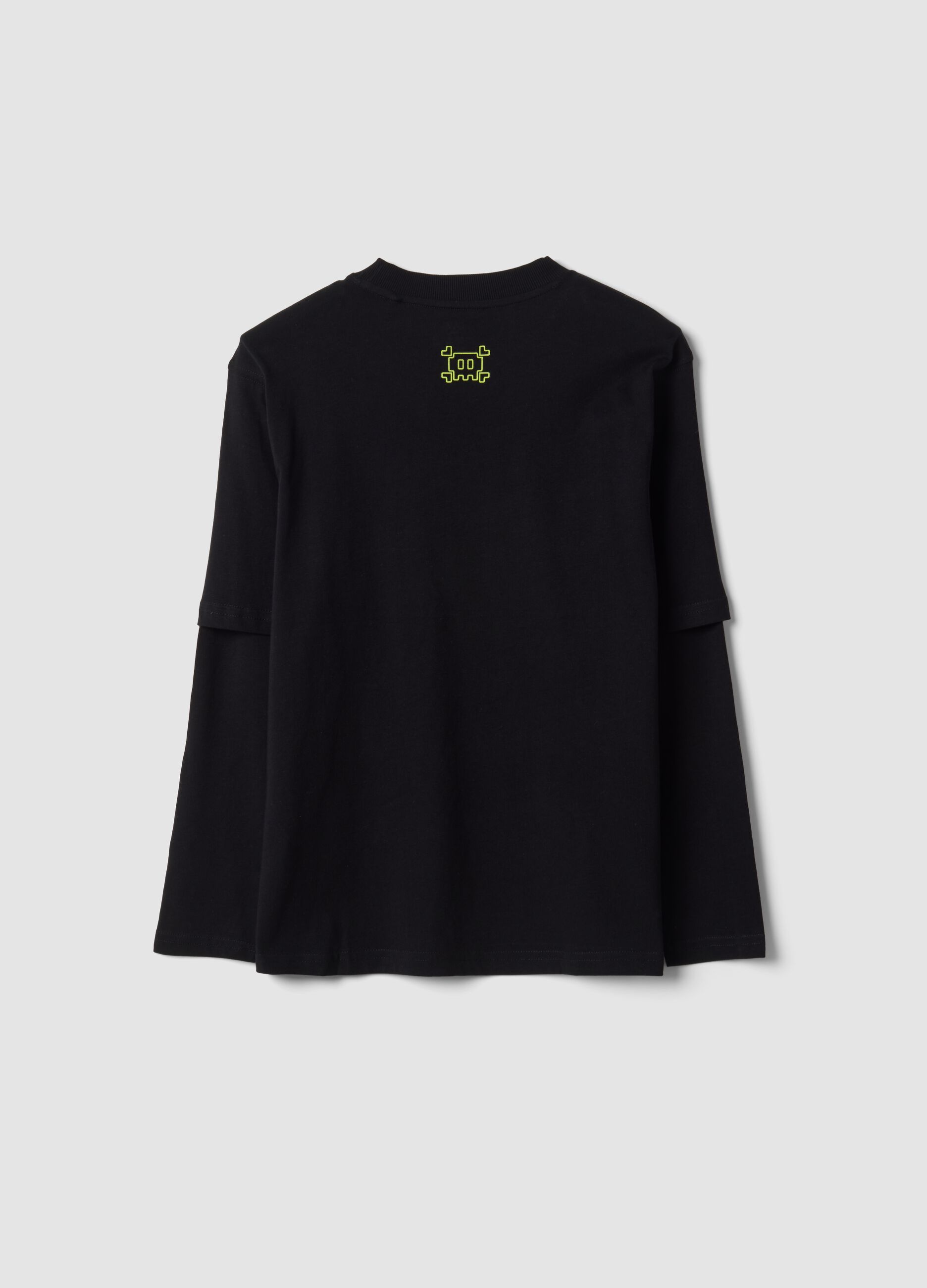 Black pure cotton crew-neck T-shirt with print
