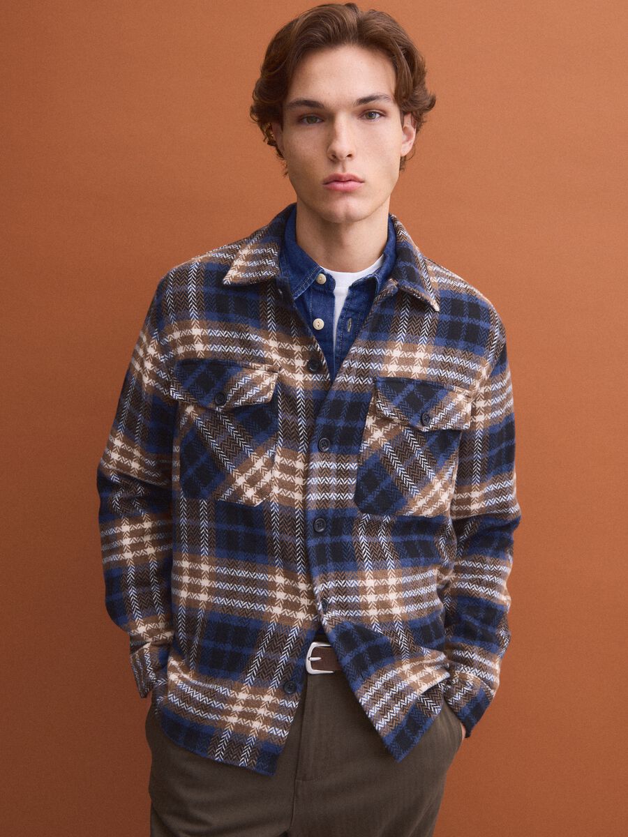 Blue wool-blend checked shacket with an oversized fit_0