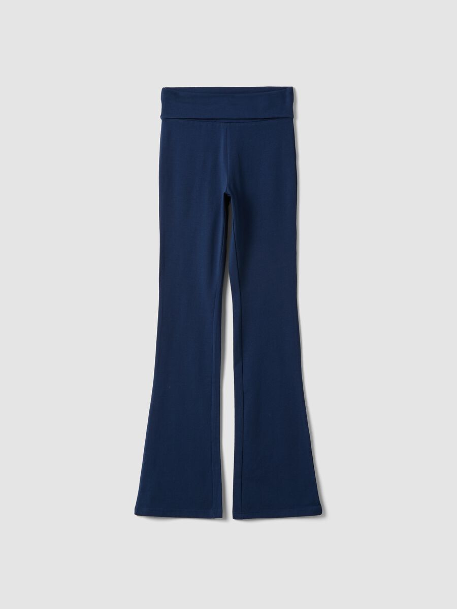 Blue flared leggings in stretch organic cotton for girls_3