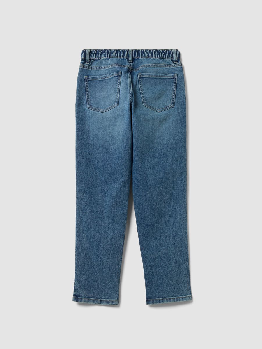Blue stretch cotton jeans with elasticated waist for boys_4