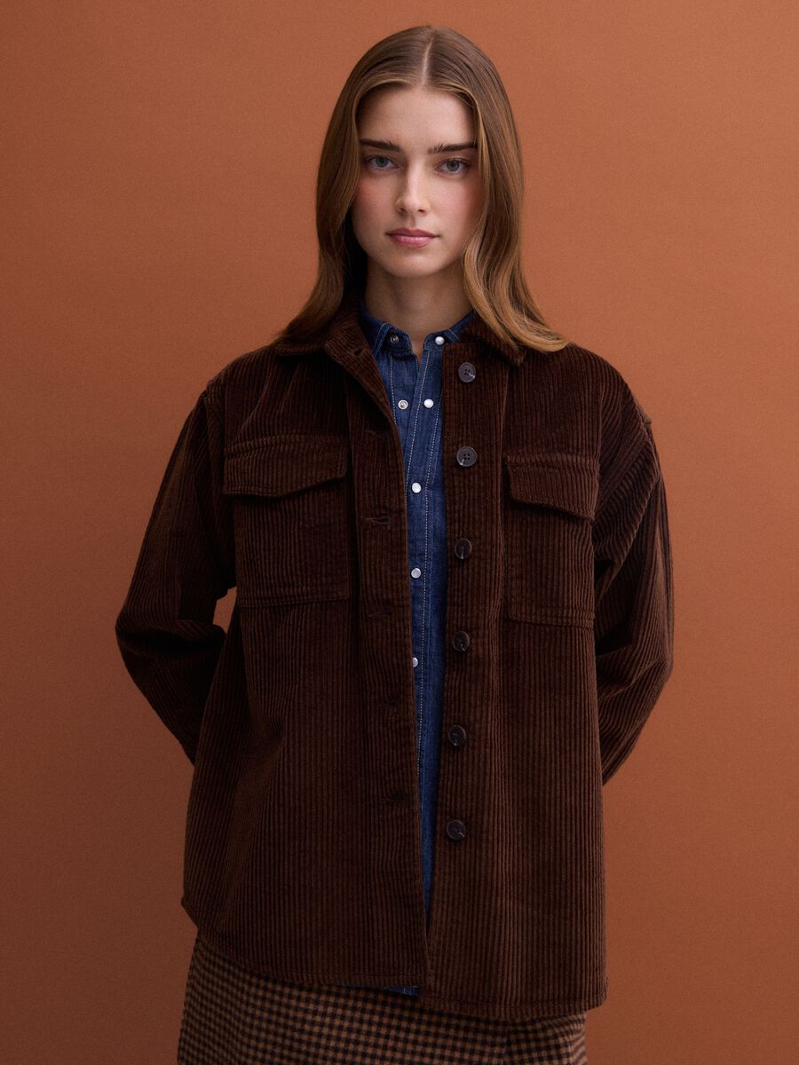 Dark brown pure cotton ribbed shirt_1