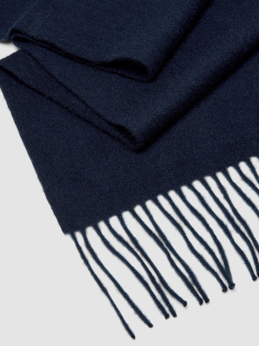 Blue pure cashmere scarf with fringes_1