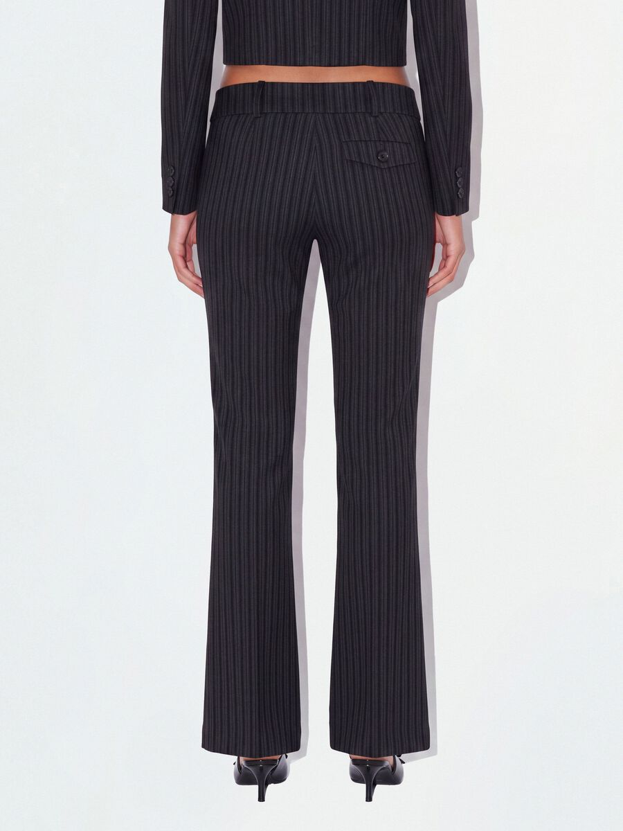 Black flared stretch viscose pinstripe trousers_2