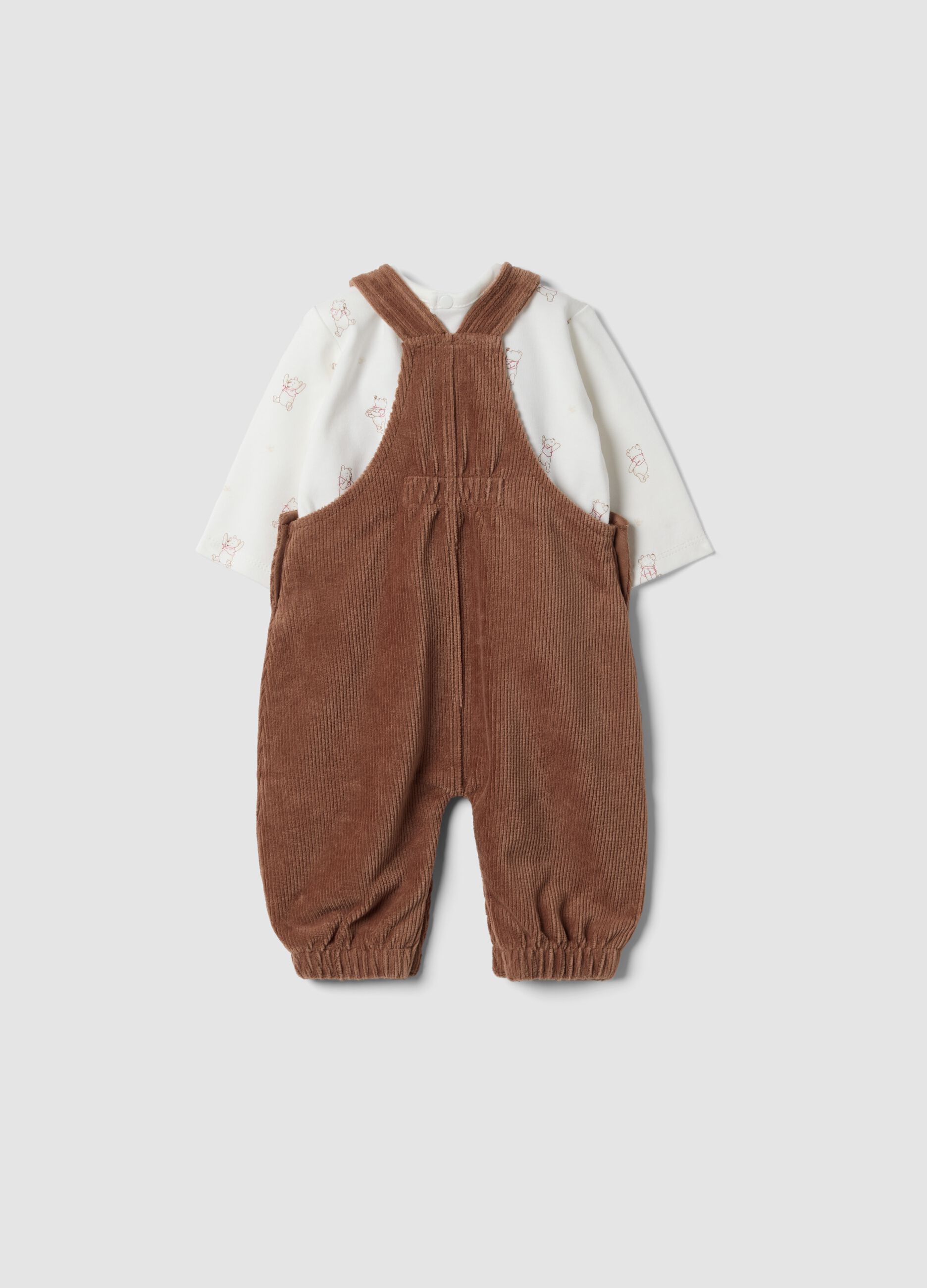 Brown organic cotton-blend set with Winnie the Pooh dungarees
