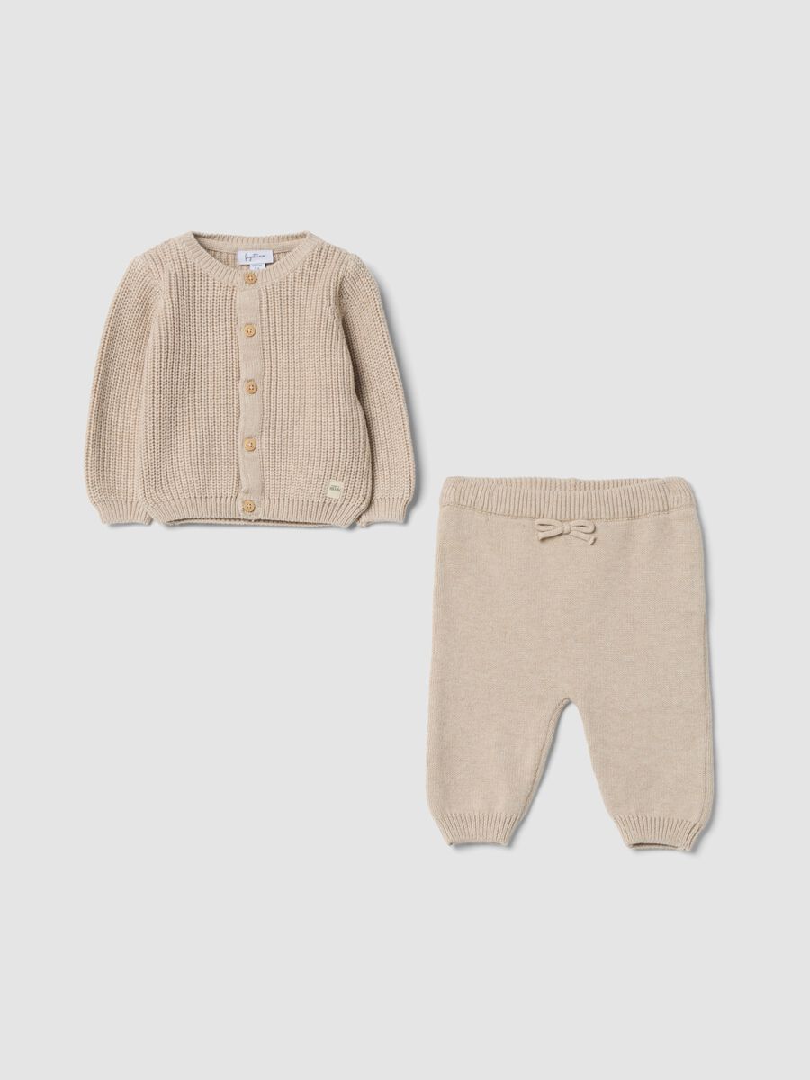 Completo beige in puro cotone organico a maglia_0