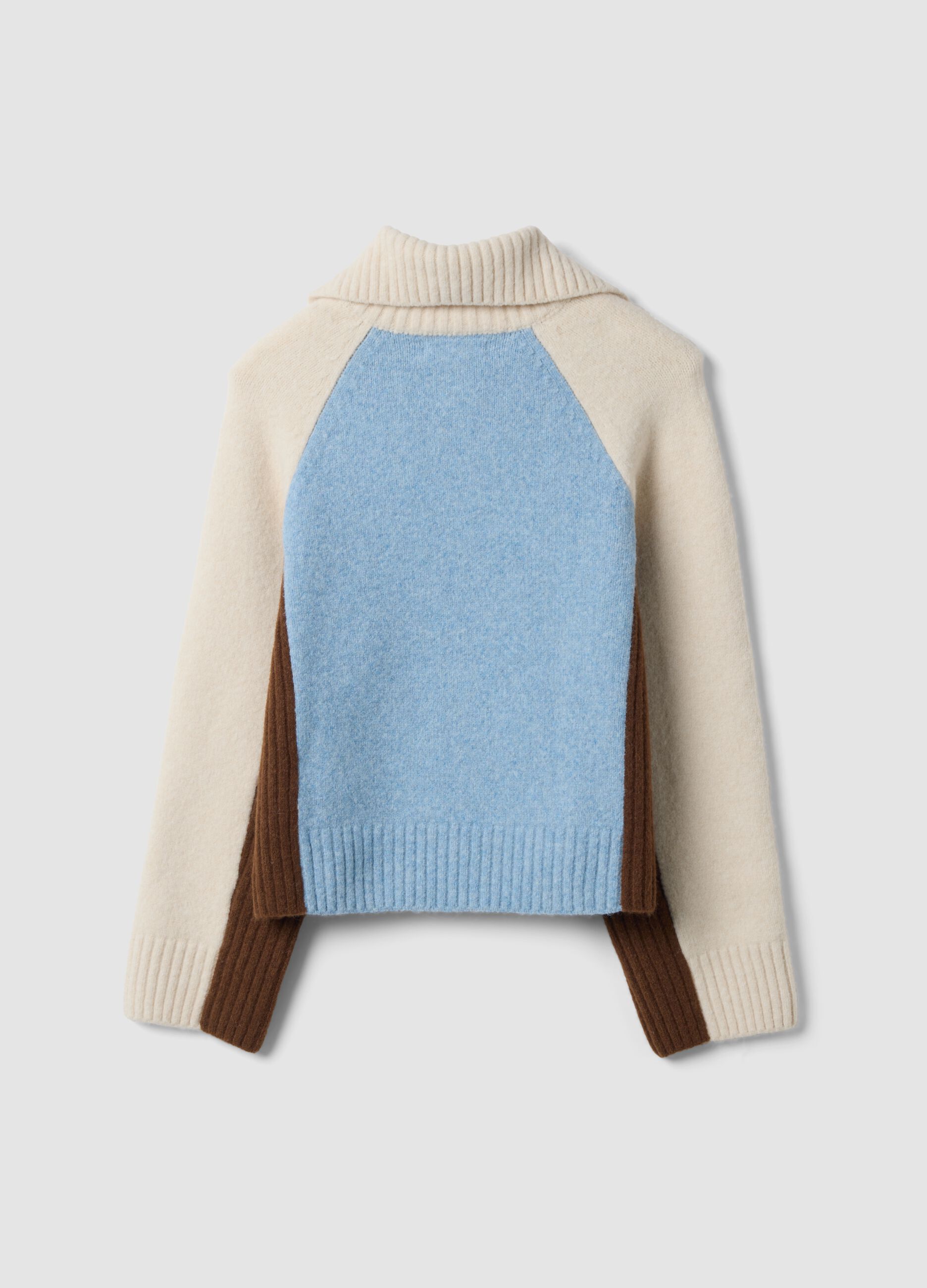 Maglione azzurro Half zip in lana elasticizzato