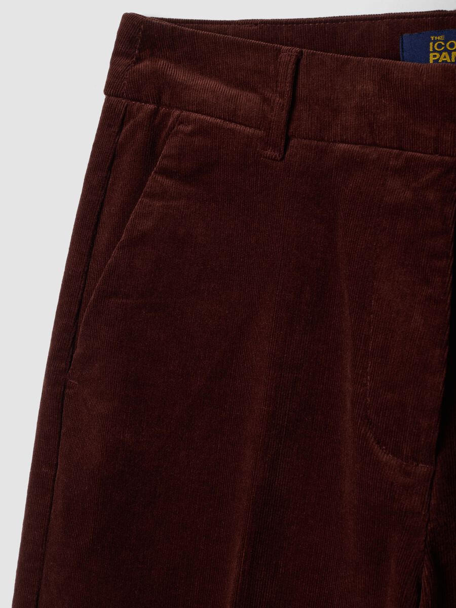 بنطال The Iconic Pants بني من قطن مطاطي مضلّع بقصّة مستقيمة_5