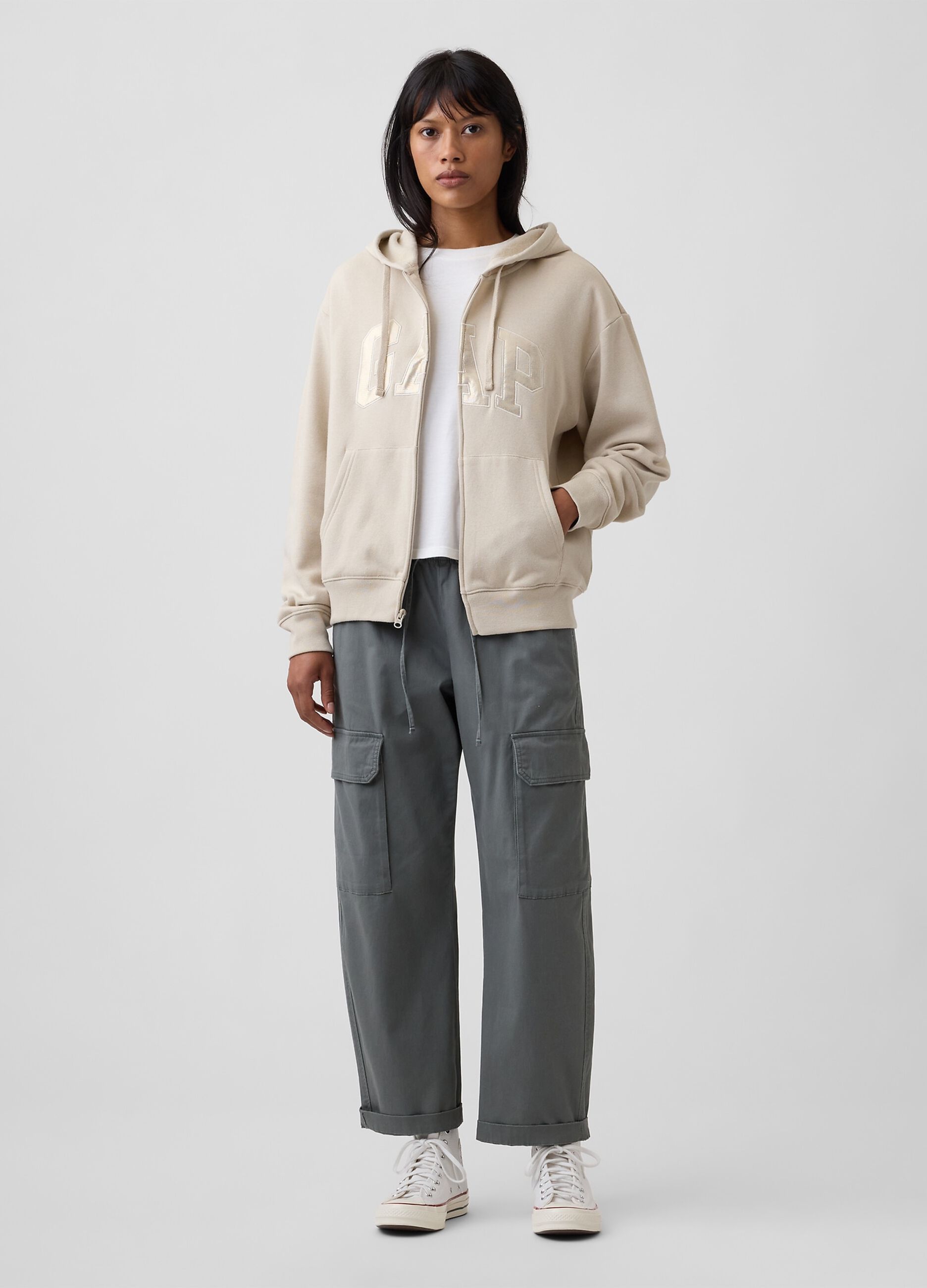 Beige cotton-blend hooded sweatshirt with GAP logo