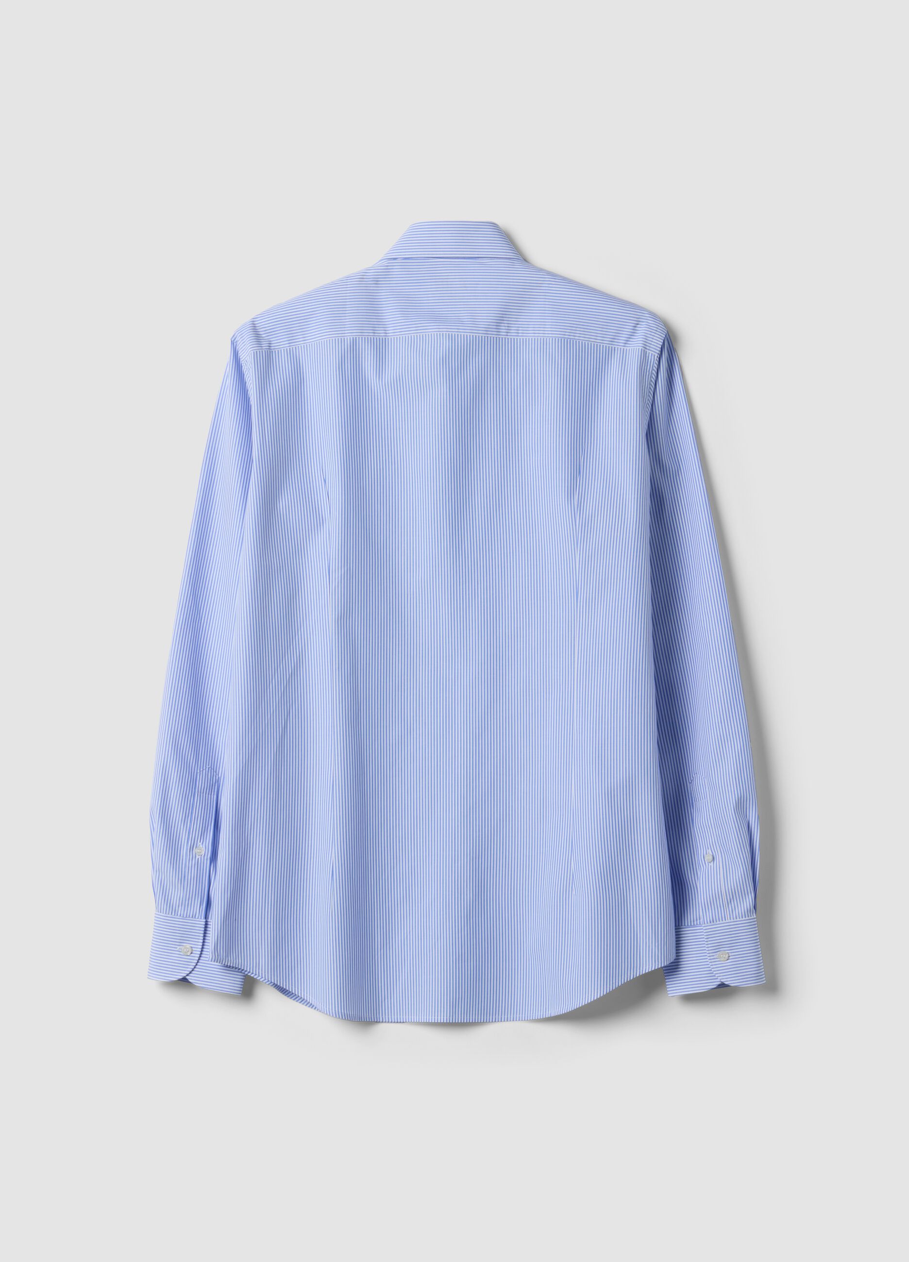 Light blue slim-fit pure cotton striped shirt