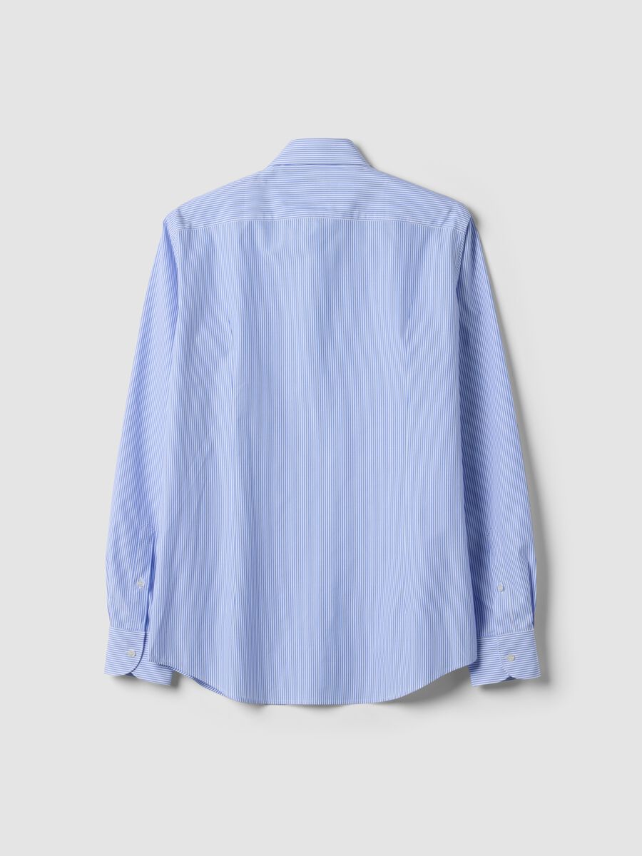 Light blue slim-fit pure cotton striped shirt_2