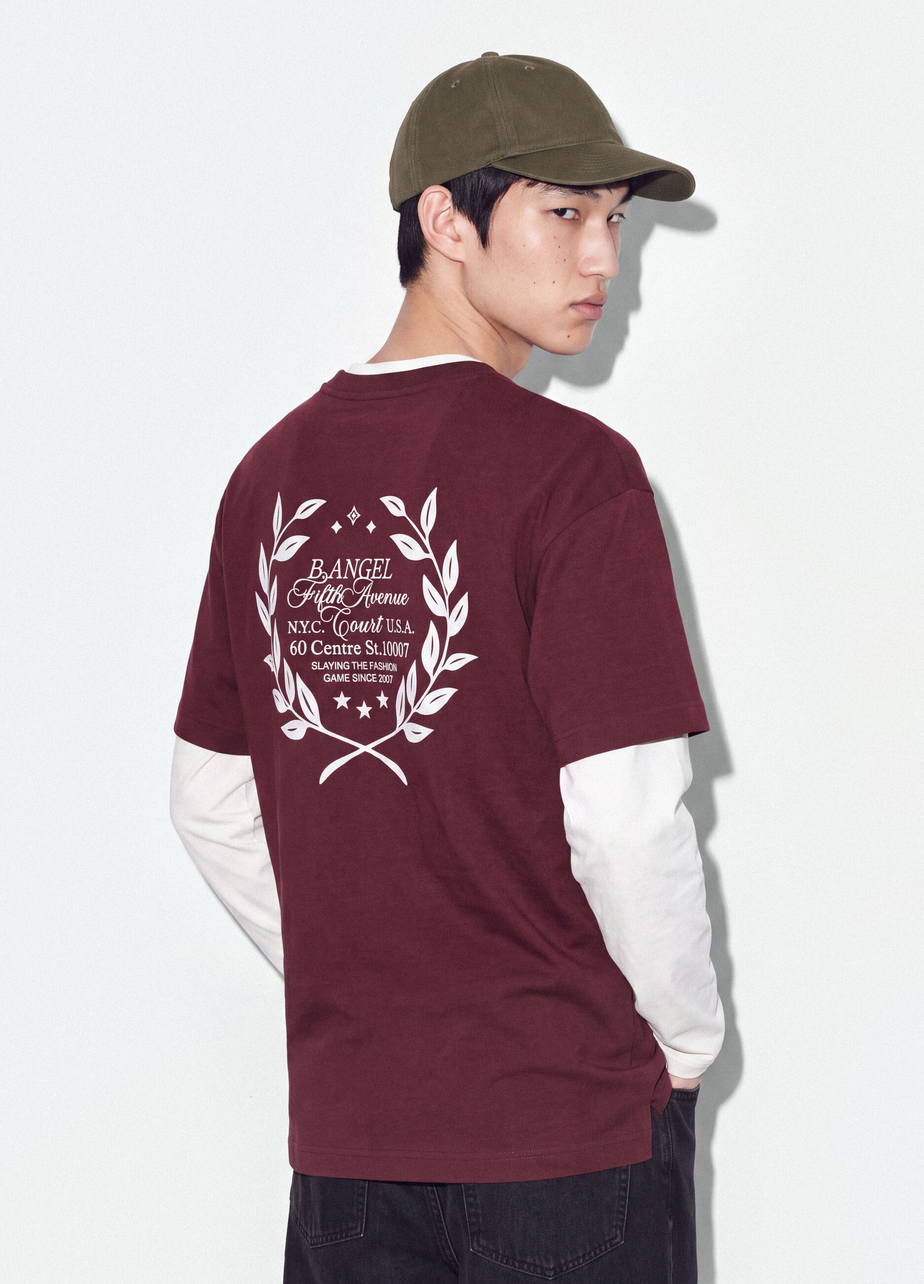 Red pure cotton cropped T-shirt with boxy-fit print