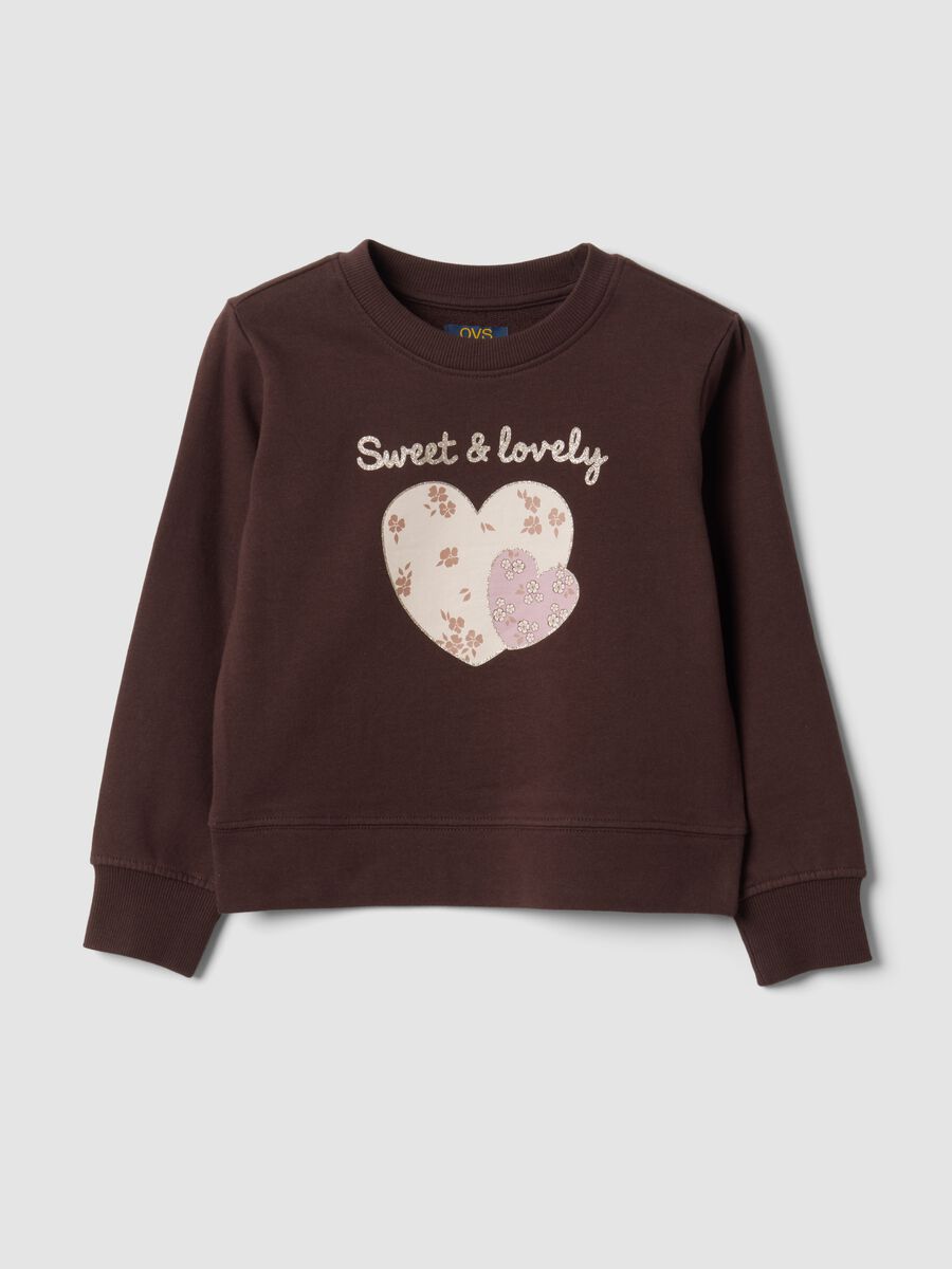 Brown 100% cotton sweatshirt with front print_0