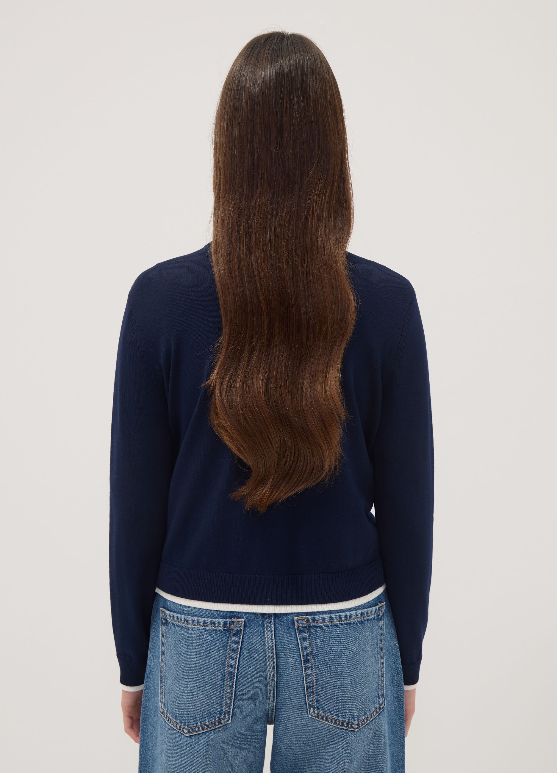 Blue viscose-blend cardigan in plain knit