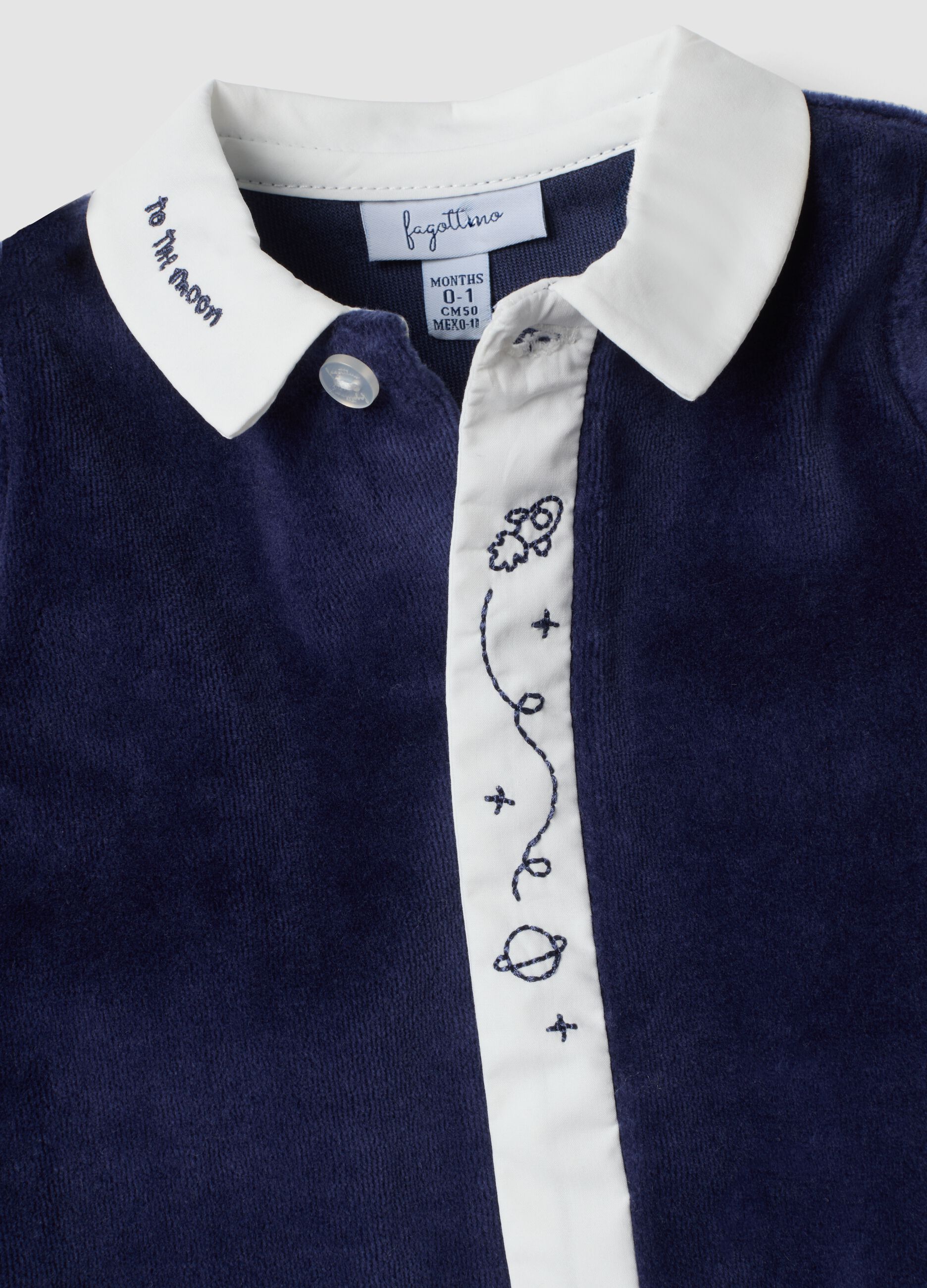 Tutina blu notte in misto cotone organico con colletto