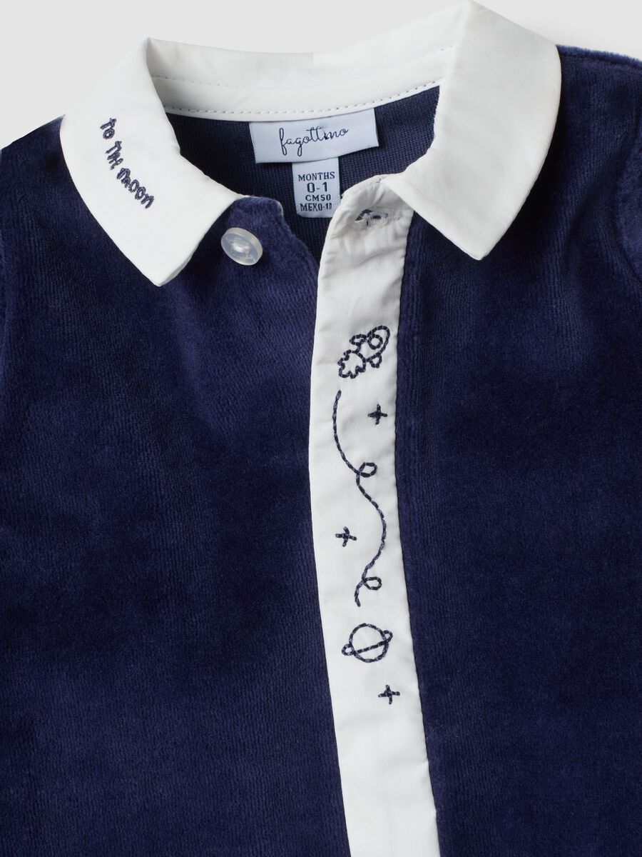 Navy organic cotton-blend babygrow with collar_2