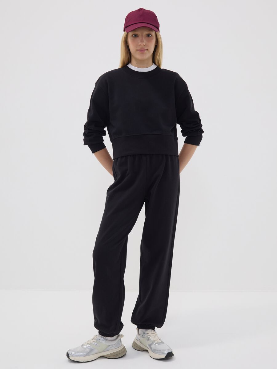 Black jogger trousers in organic cotton and viscose blend for girls_0