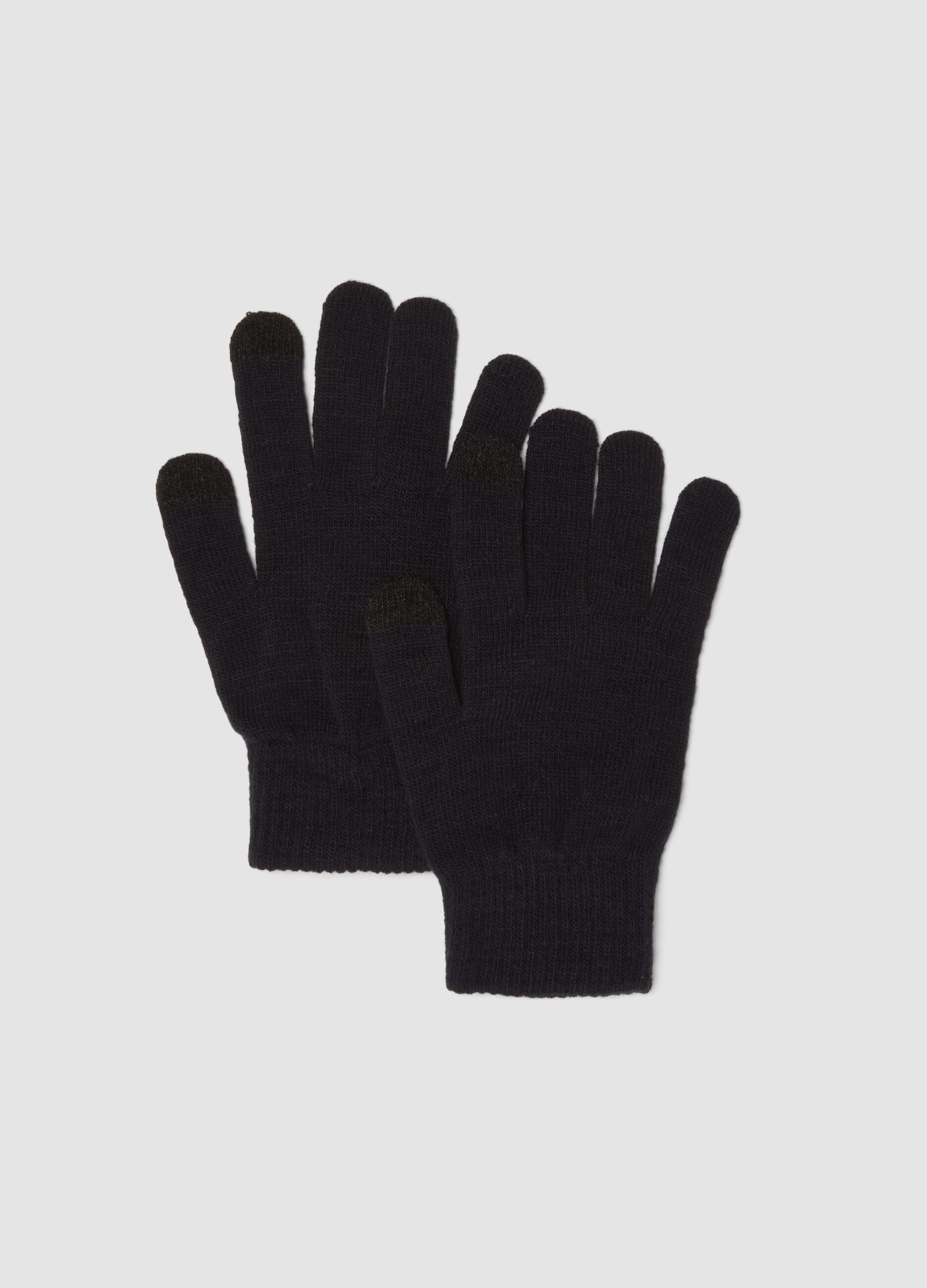 Blue knitted stretch-fabric gloves