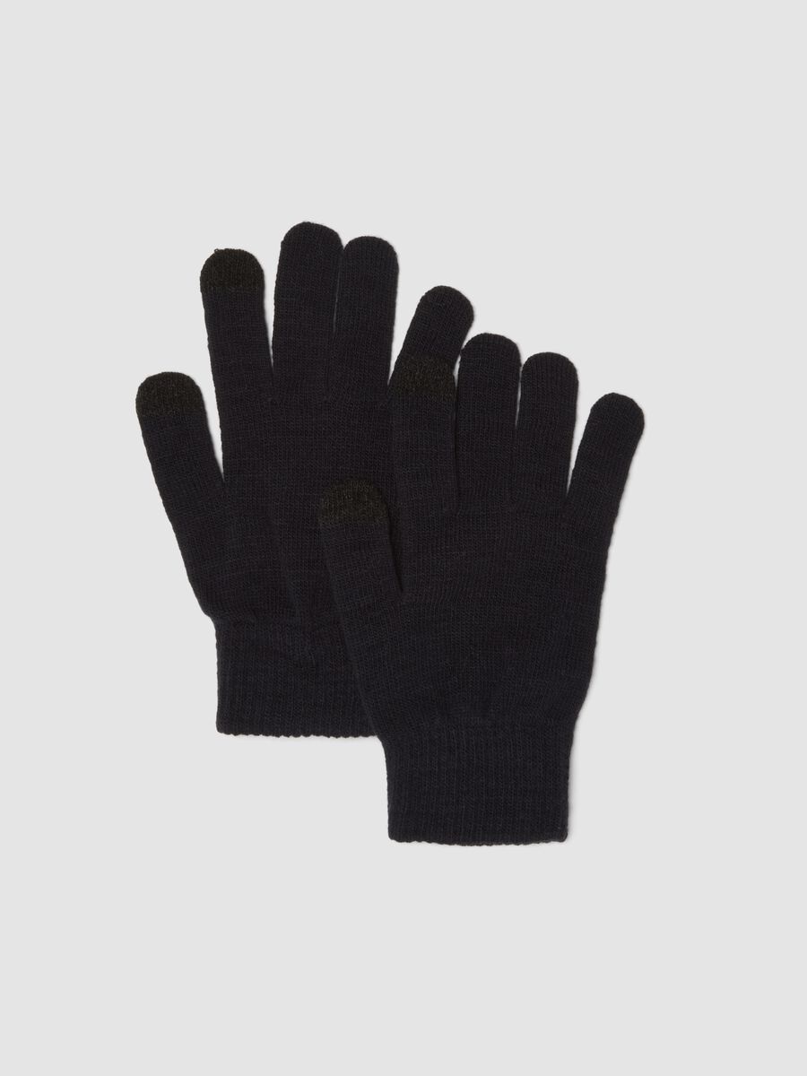 Blue knitted stretch-fabric gloves_0