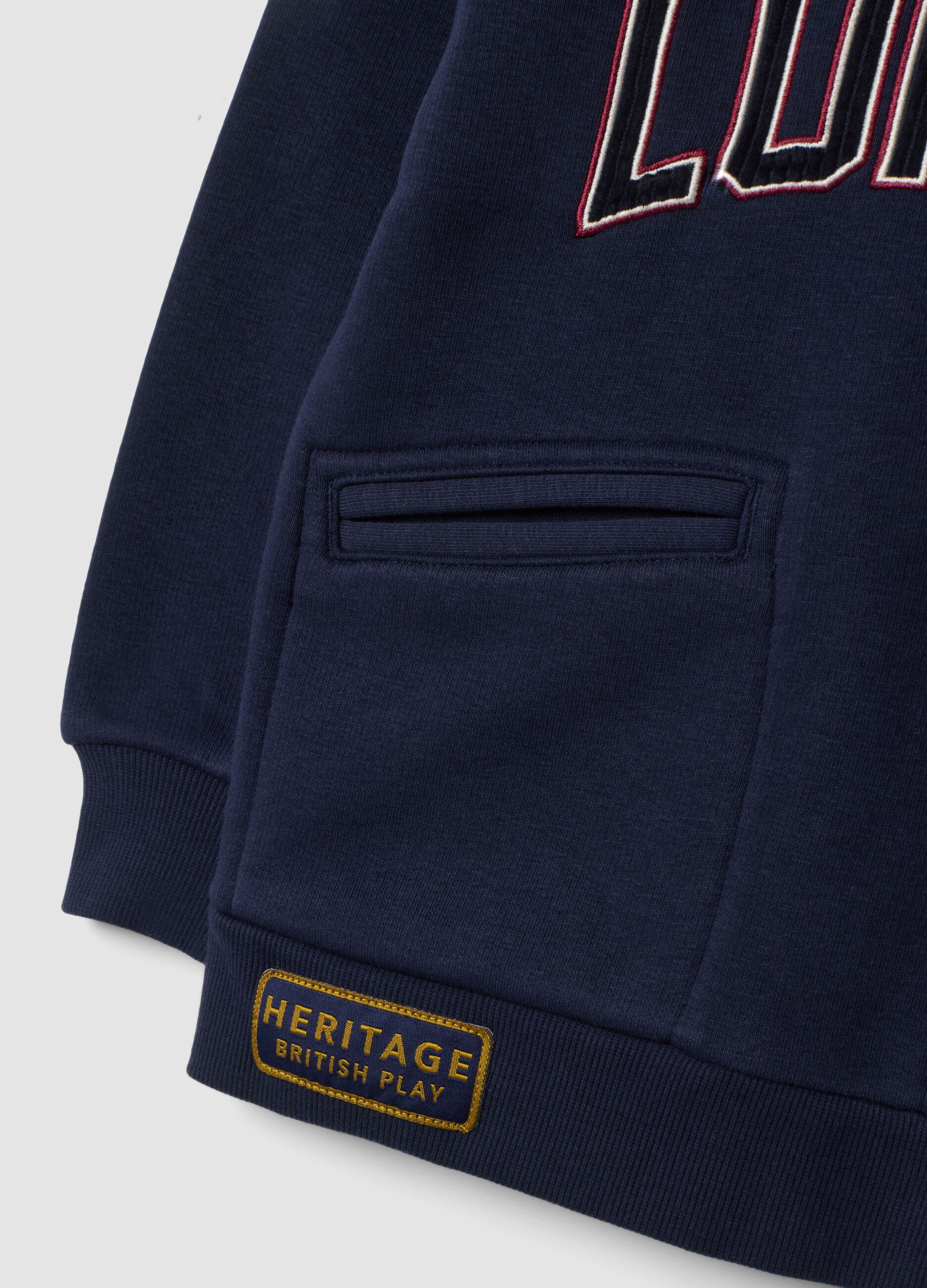 Felpa blu indigo con cappuccio in misto cotone e bottone regular fit