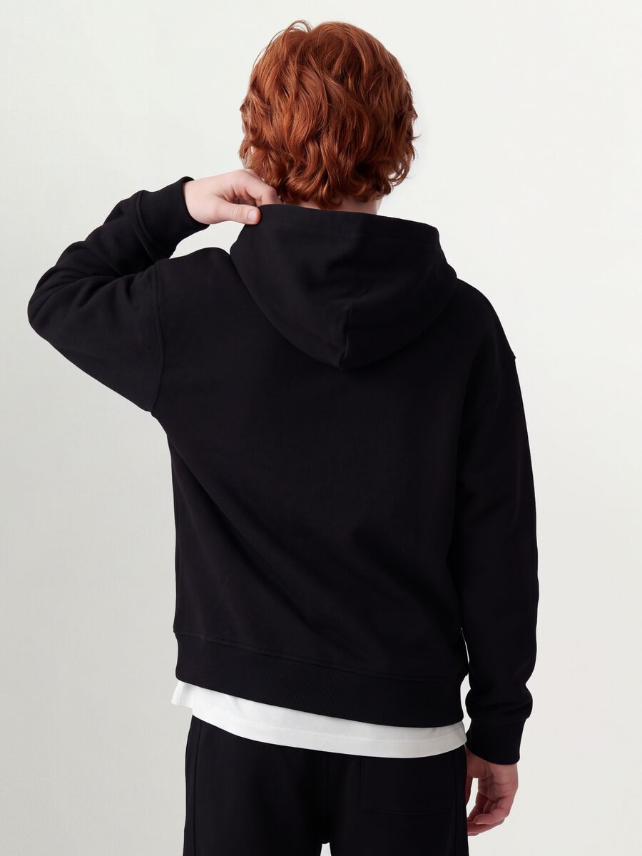 Black organic cotton fleece hoodie with zip, relaxed fit_3