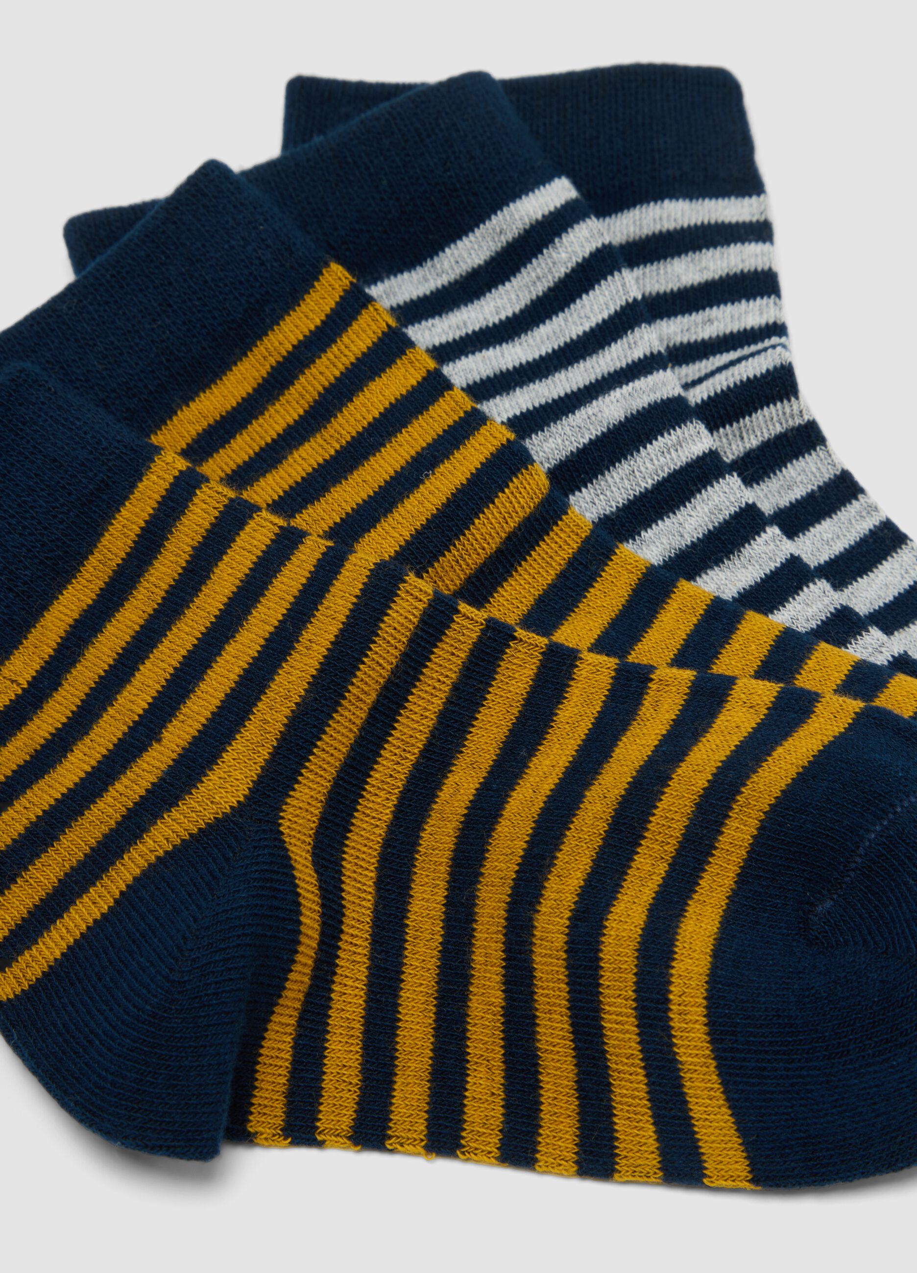 Multipack of five striped short socks in stretch organic cotton