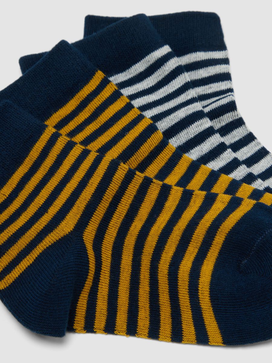 Multipack of five striped short socks in stretch organic cotton_1