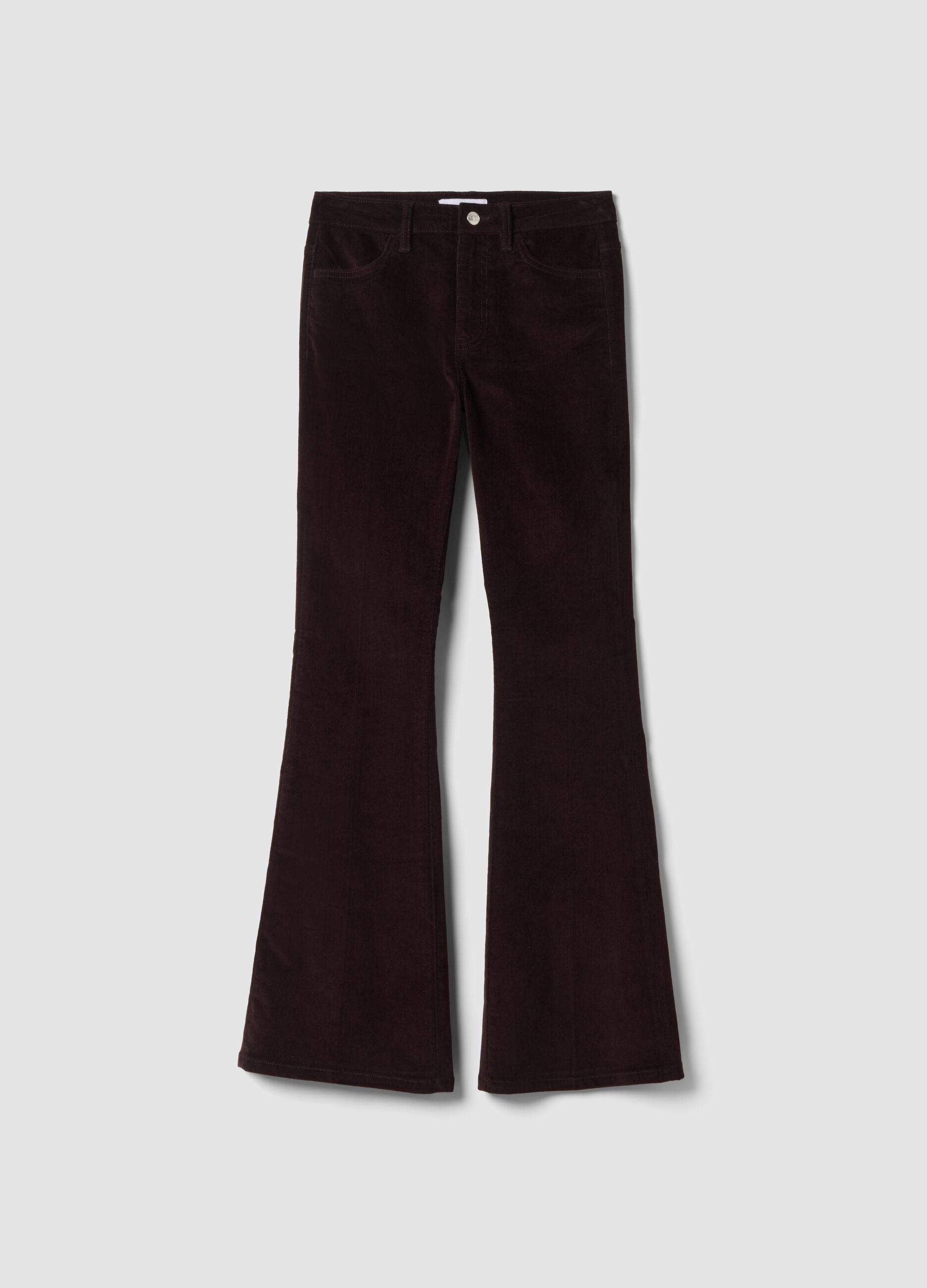 Brown flared stretch cotton trousers
