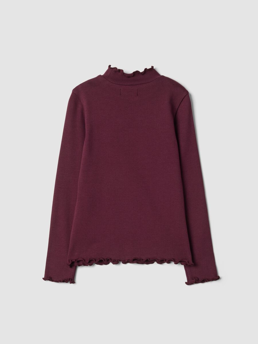 Purple organic stretch cotton T-shirt with mock neck_1