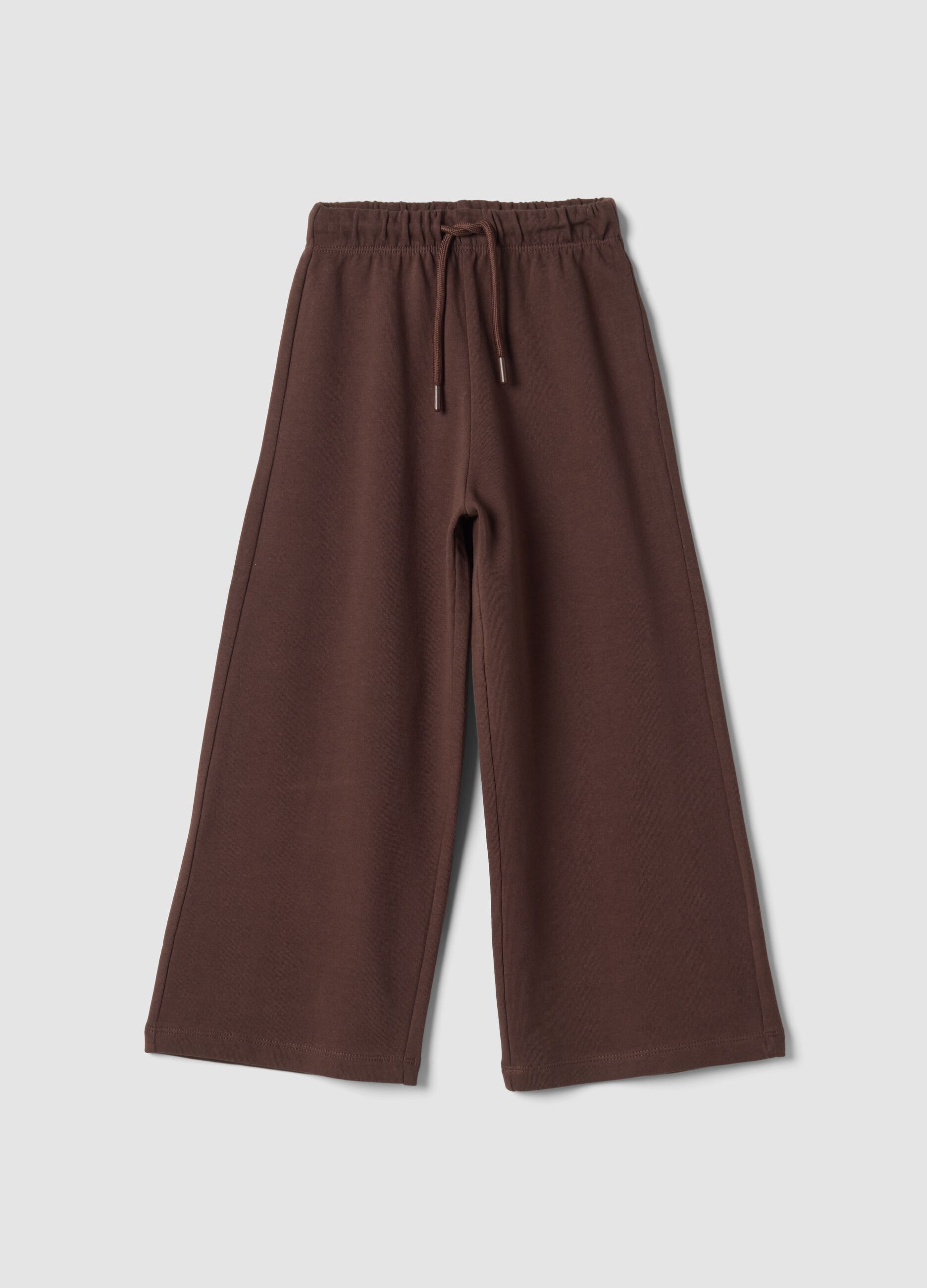Pantaloni marroni in puro cotone a gamba ampia