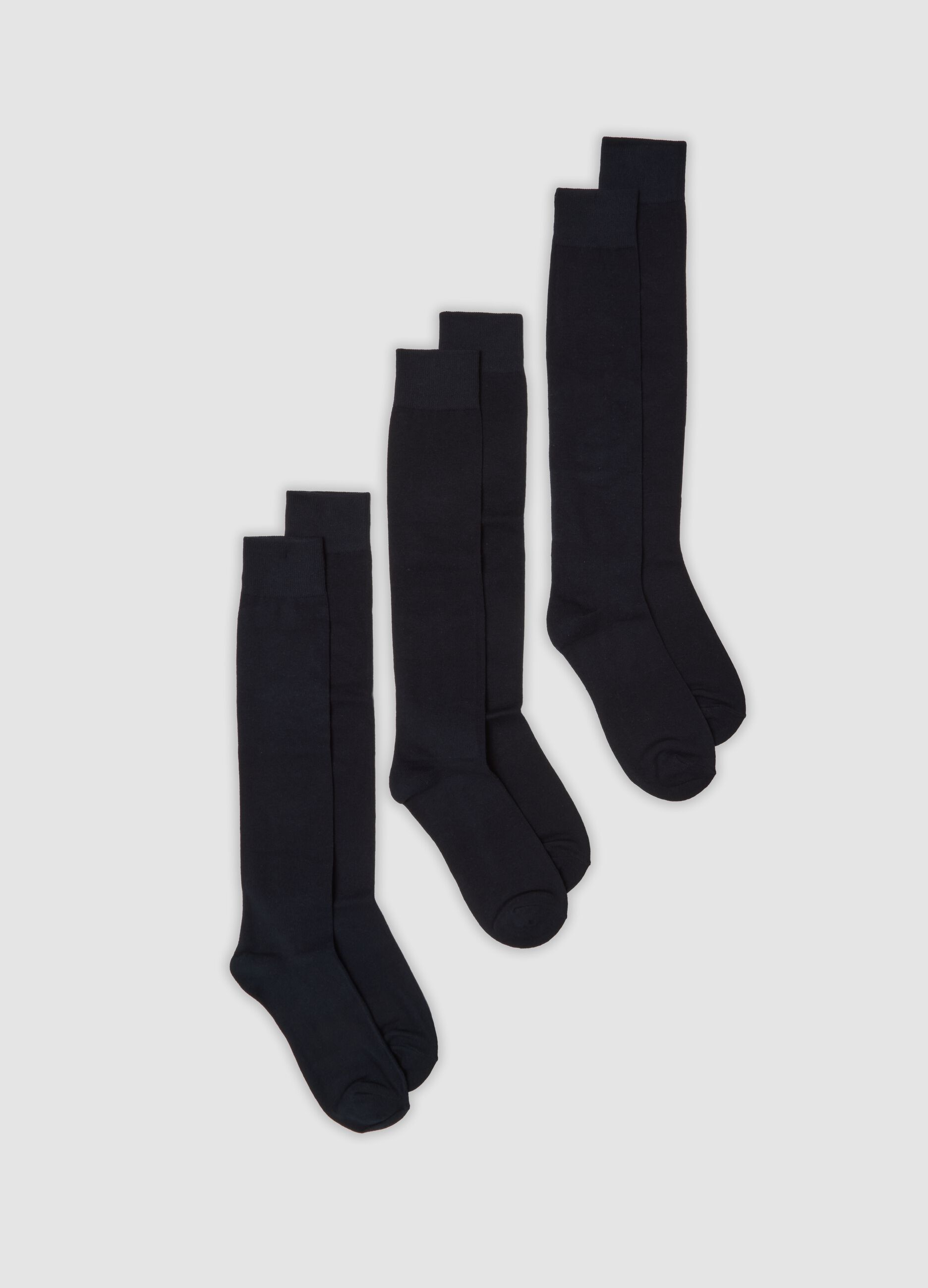 3-pack of long blue socks in stretchy organic cotton