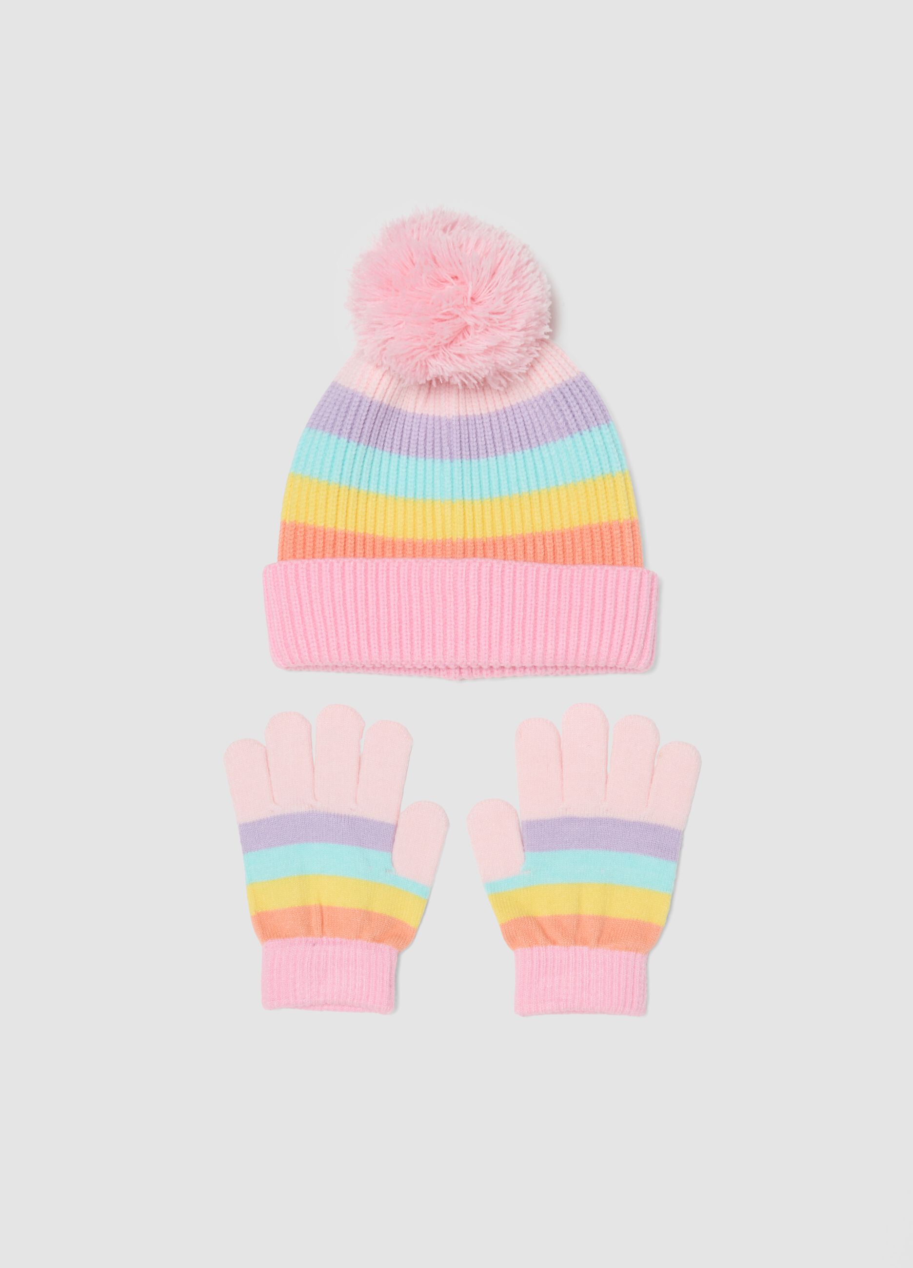 Pink stretch viscose set with hat and gloves
