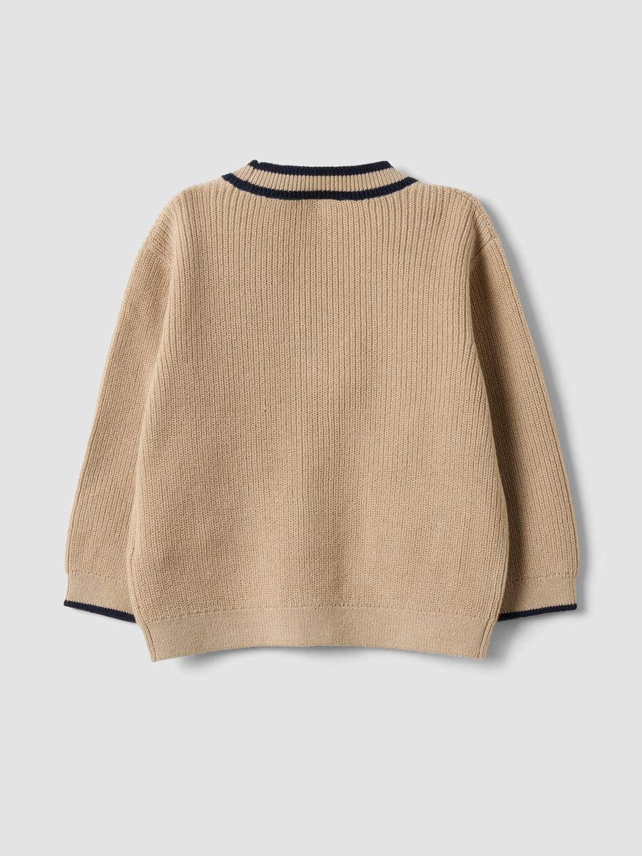 Beige cotton-blend V-neck cardigan for boys_1