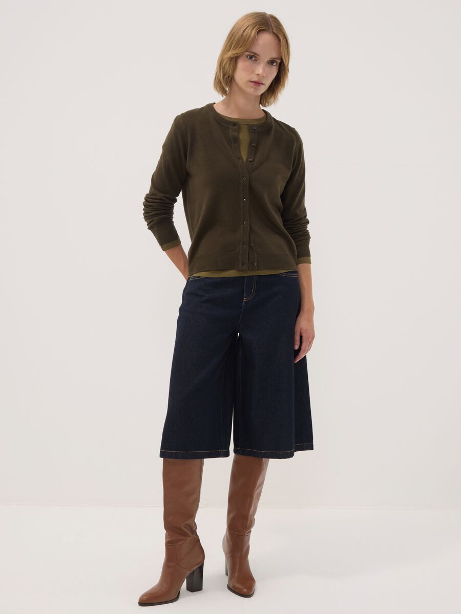 Green crew-neck regular-fit cardigan with buttons_1