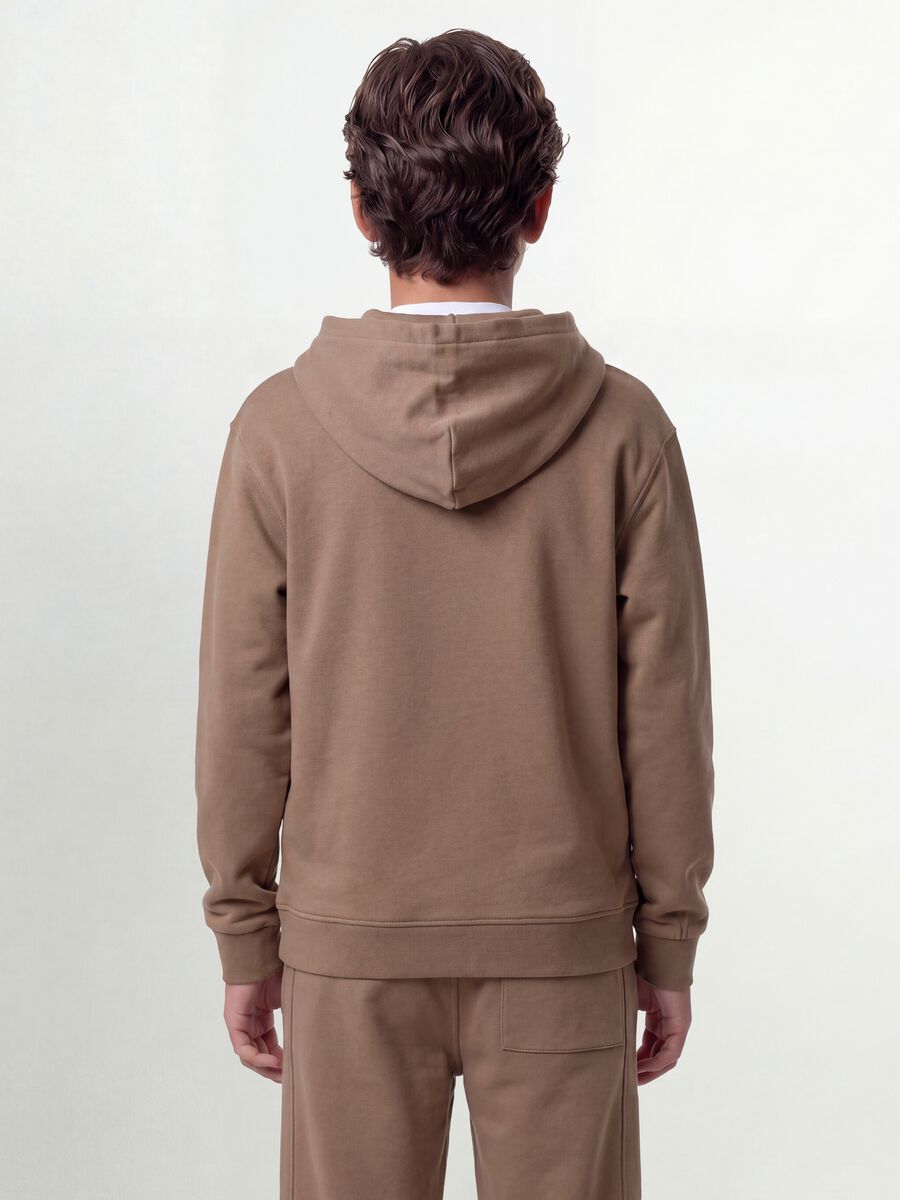 Beige organic cotton zip-up hoodie for boys, relaxed fit_1