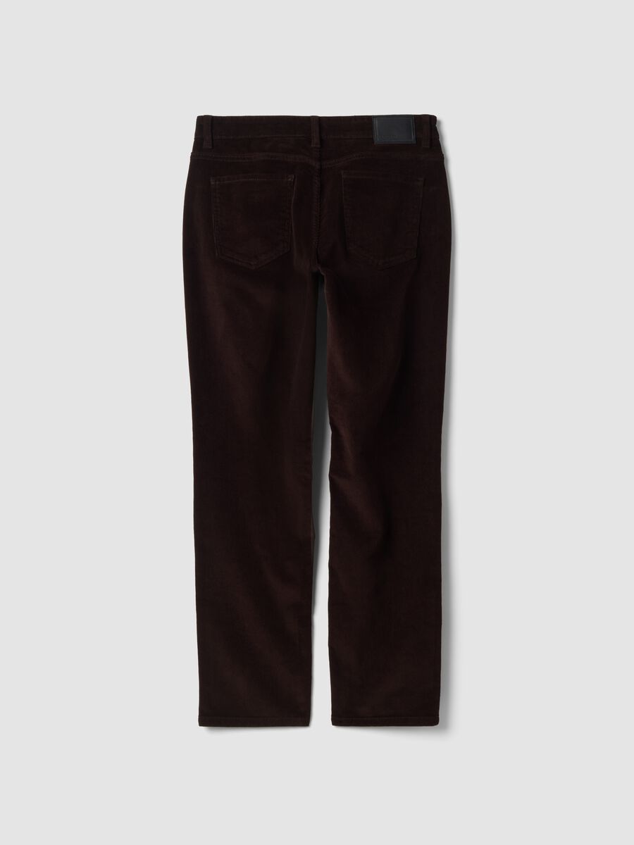 Pantaloni marroni in cotone elasticizzato a coste regular fit_2