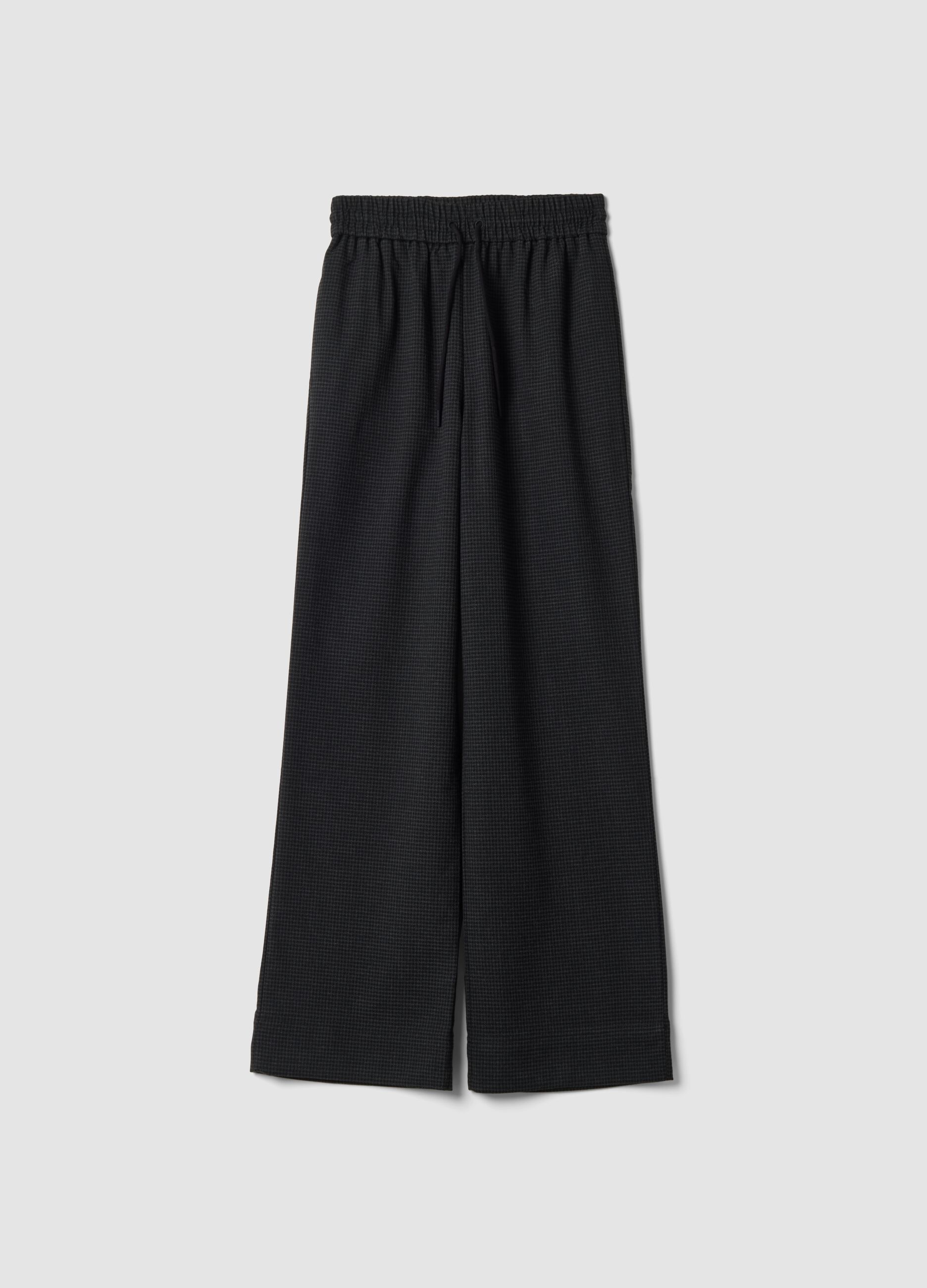 Black and grey stretch viscose-blend wide-leg joggers with pattern