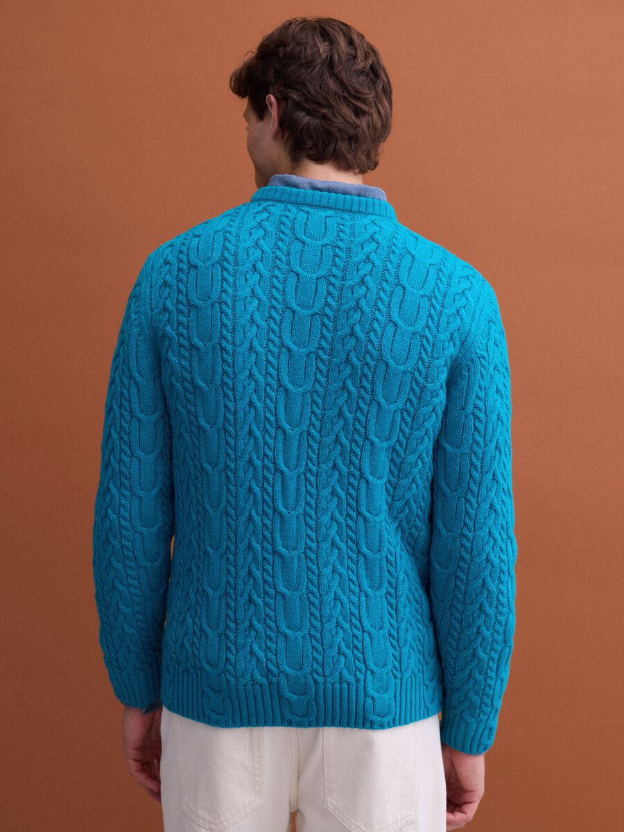 Blue crew-neck wool-blend jumper with jacquard knit_3