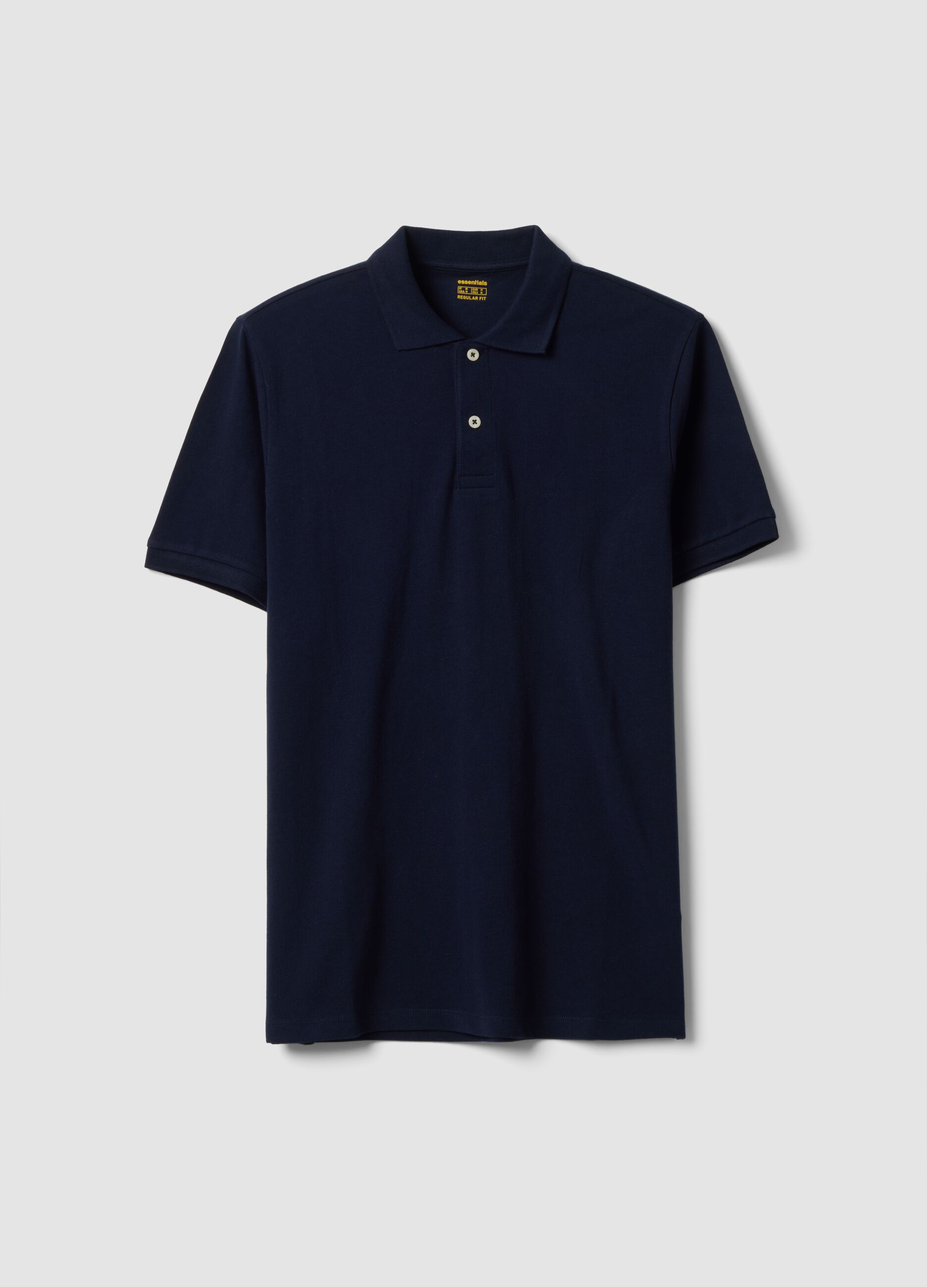 Blue pure cotton piqu&eacute; polo shirt with classic collar and regular fit