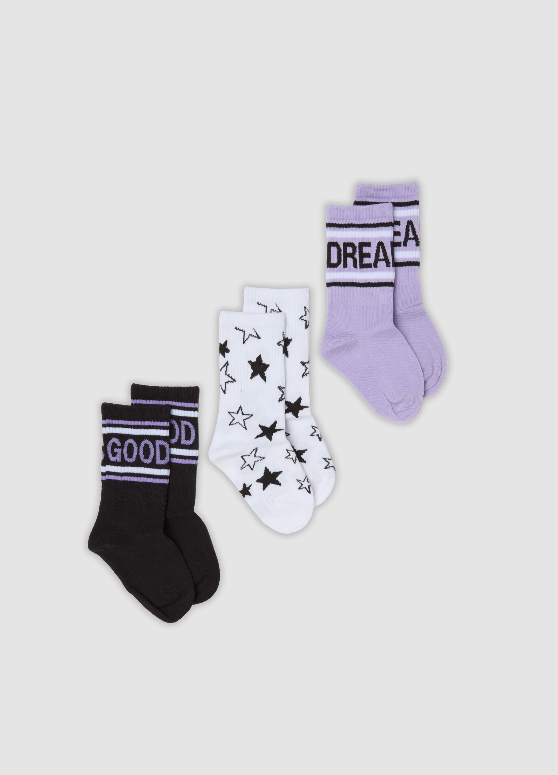 Tripack di calze midi viola in cotone organico elasticizzato