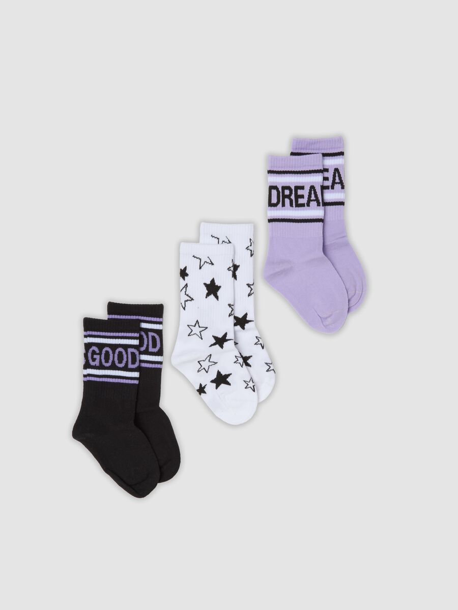 Tripack di calze midi viola in cotone organico elasticizzato_0
