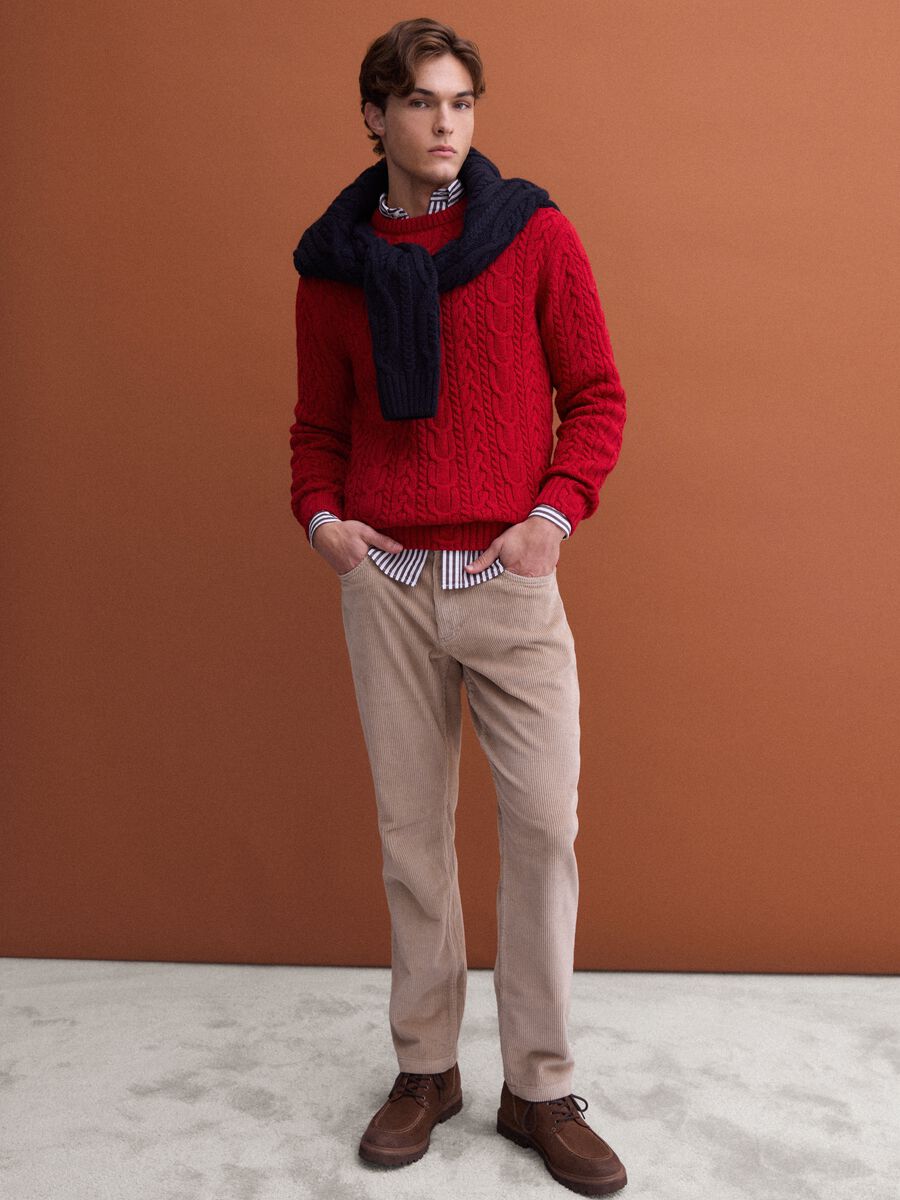 Red crew-neck wool-blend jumper with jacquard knit_2