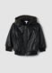 Black padded hooded zip-up bomber jacket for boys_1
