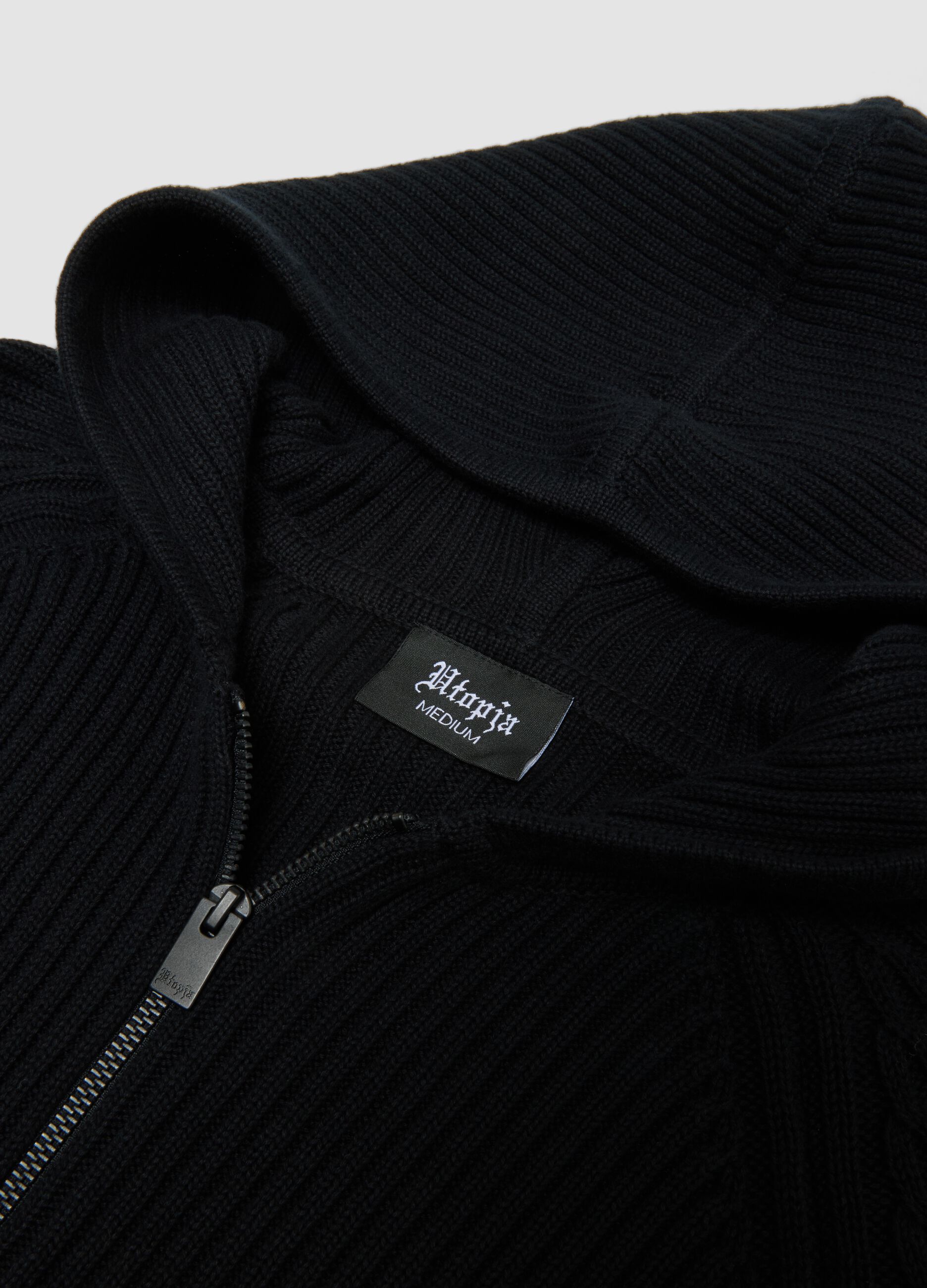 Knit Ribbed Hoodie Black
