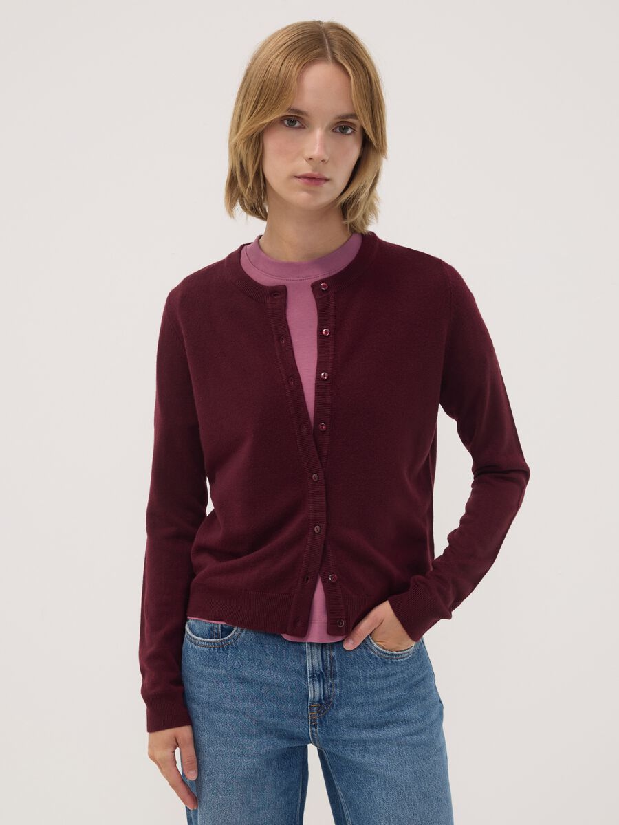 Purple crew-neck regular-fit cardigan with buttons_2