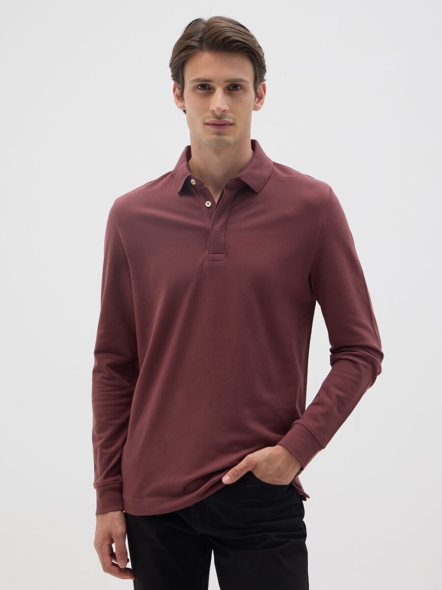 Brown regular fit stretch cotton polo_0