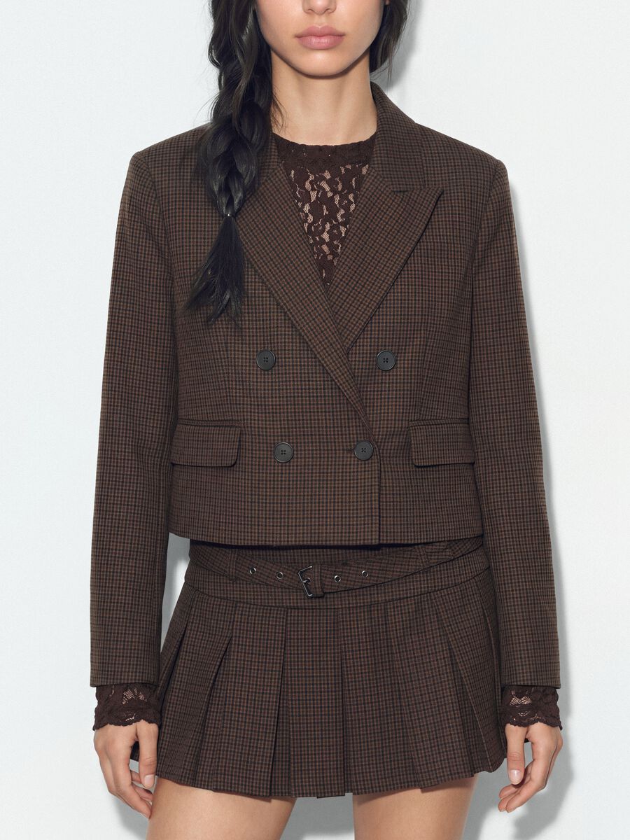 Brown stretch viscose cropped blazer_3