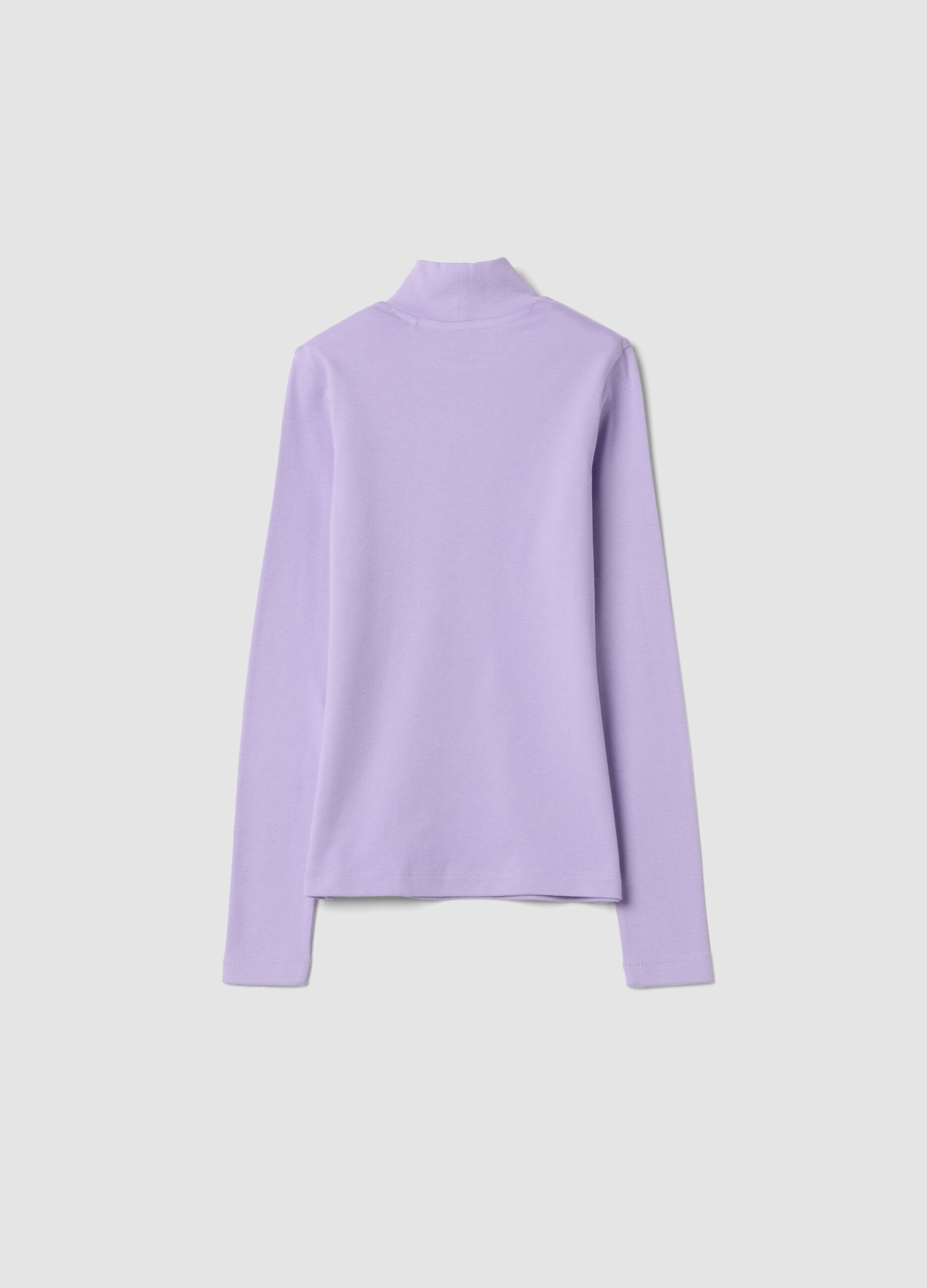 Purple organic cotton slim-fit high-neck T-shirt